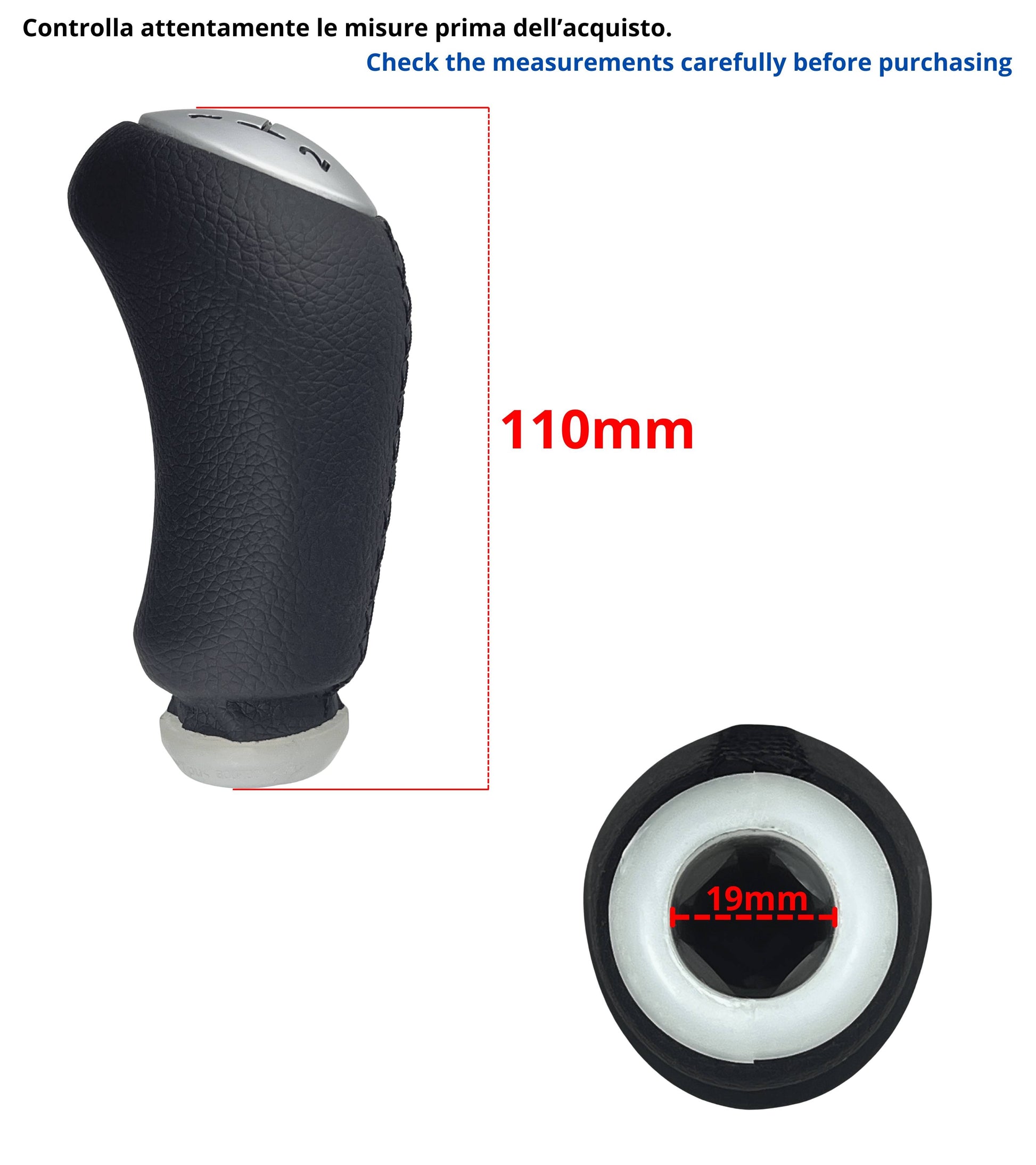 Pomello 5 marce per Leva Cambio Compatibile con Renault Megane e Compatible con Dacia Sandero e Altri Modelli Auto, Nero, Placca Marce Satinata