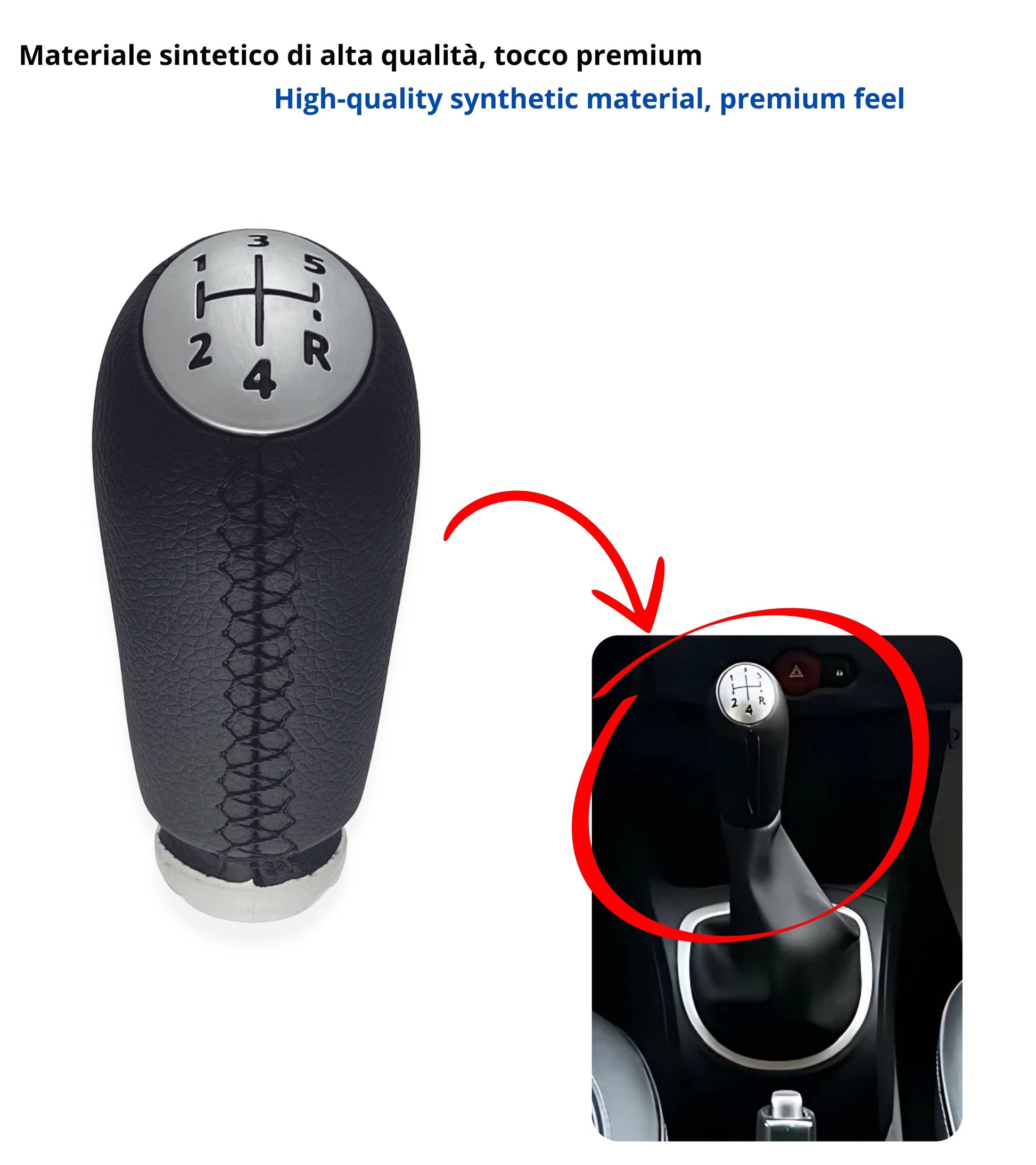 Pomello 5 marce per Leva Cambio Compatibile con Renault Megane e Compatible con Dacia Sandero e Altri Modelli Auto, Nero, Placca Marce Satinata