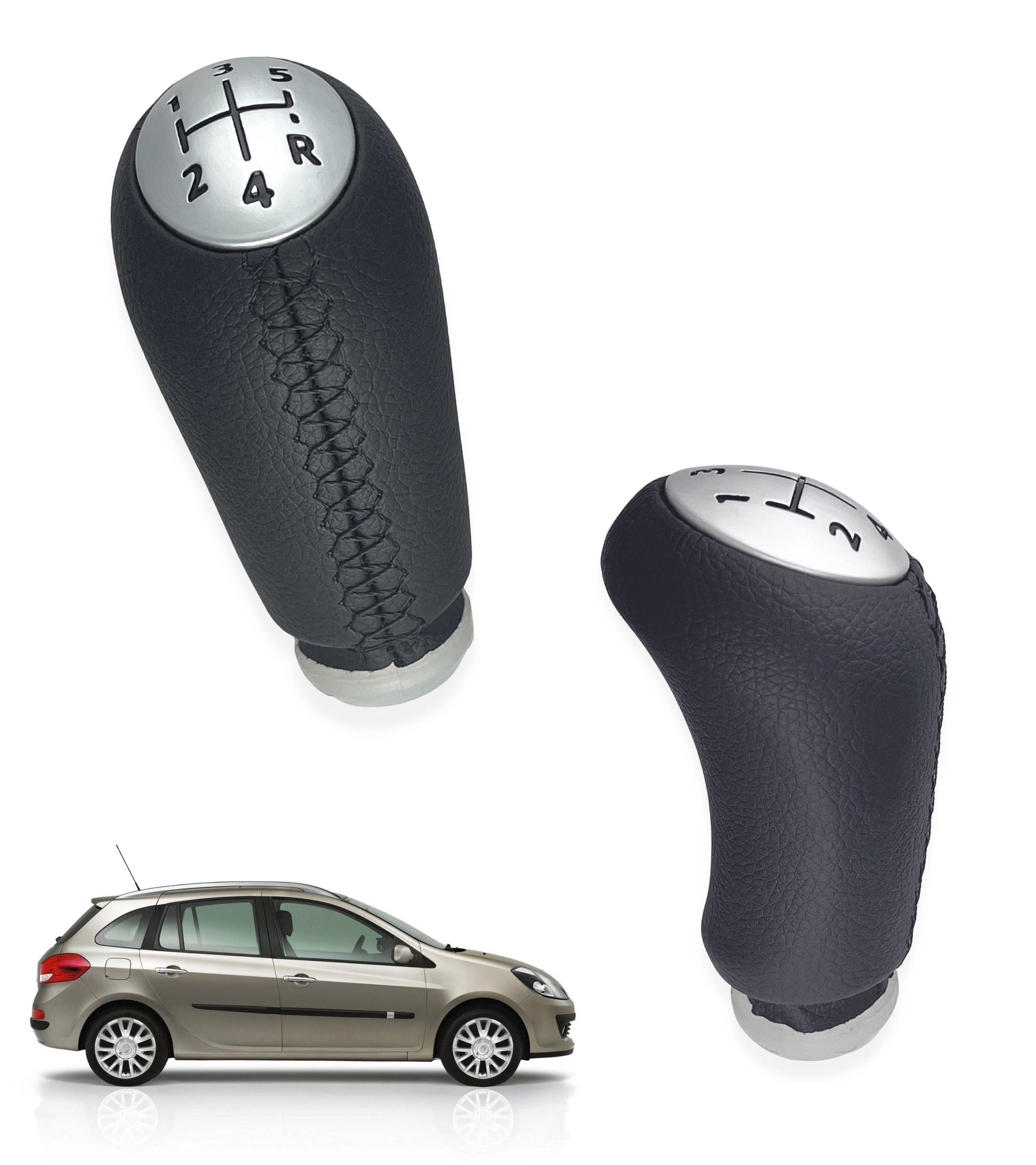 Pomello 5 marce per Leva Cambio Compatibile con Renault Megane e Compatible con Dacia Sandero e Altri Modelli Auto, Nero, Placca Marce Satinata