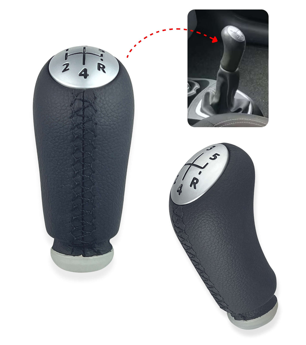Pomello 5 marce per Leva Cambio Compatibile con Renault Megane e Compatible con Dacia Sandero e Altri Modelli Auto, Nero, Placca Marce Satinata