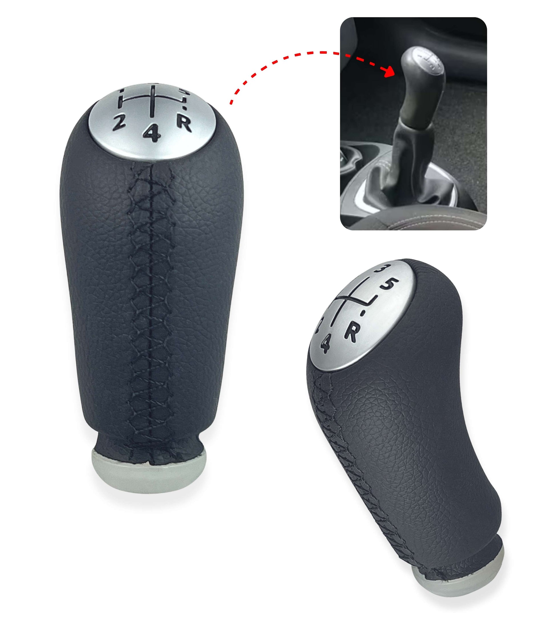 Pomello 5 marce per Leva Cambio Compatibile con Renault Megane e Compatible con Dacia Sandero e Altri Modelli Auto, Nero, Placca Marce Satinata