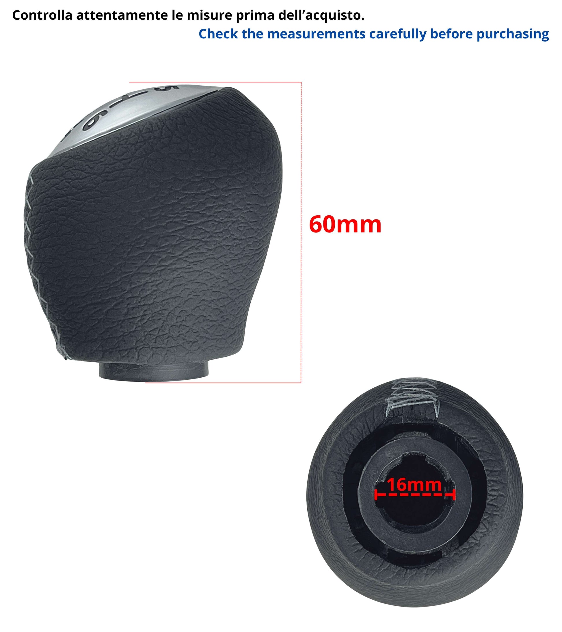 Pomello Leva Cambio 6 Marce Nero Cuciture Grigie Compatibile Con Renault Clio Megane Scenic Trafic Laguna Dacia Duster Opel Movano Vivaro
