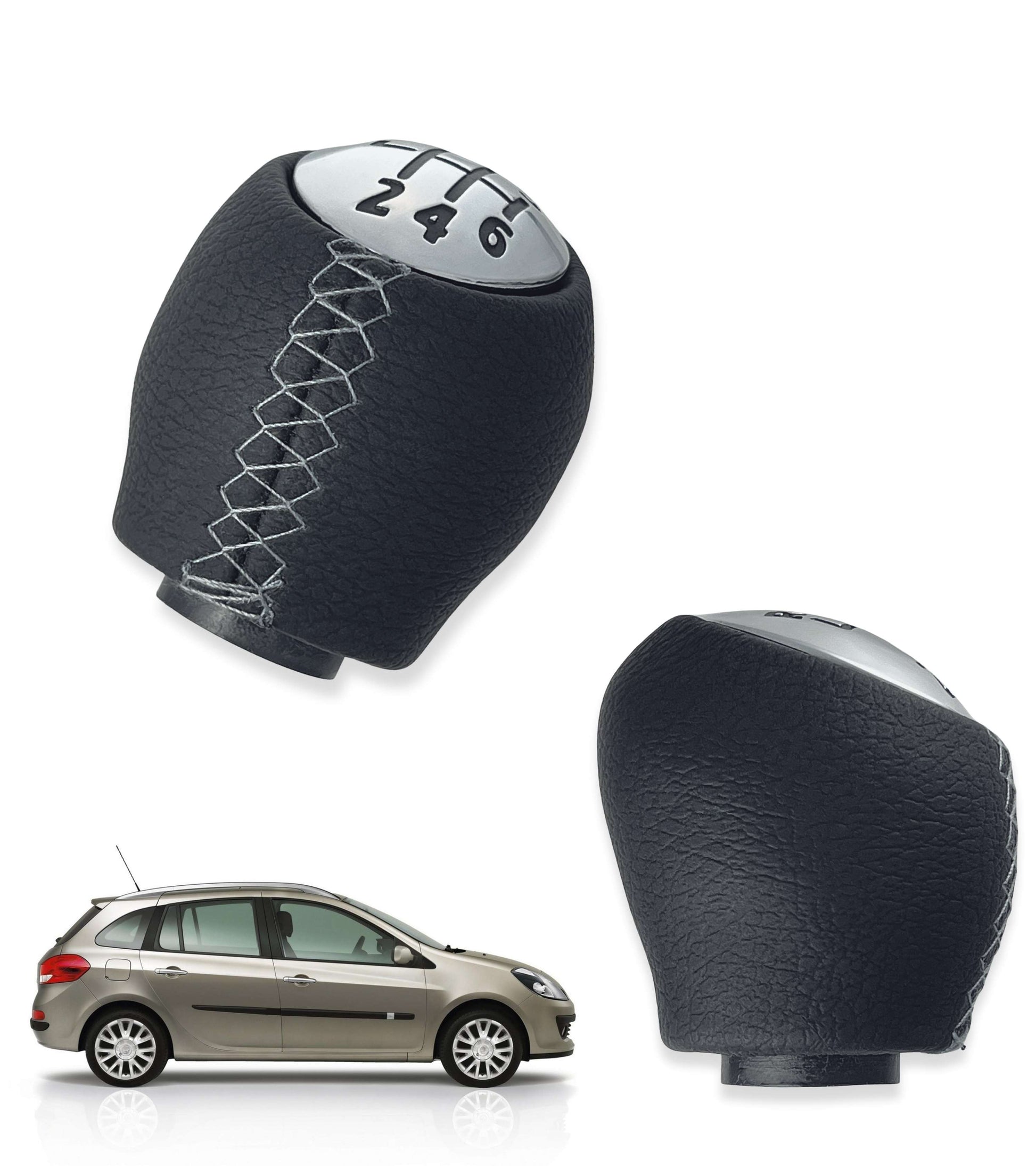 Pomello Leva Cambio 6 Marce Nero Cuciture Grigie Compatibile Con Renault Clio Megane Scenic Trafic Laguna Dacia Duster Opel Movano Vivaro