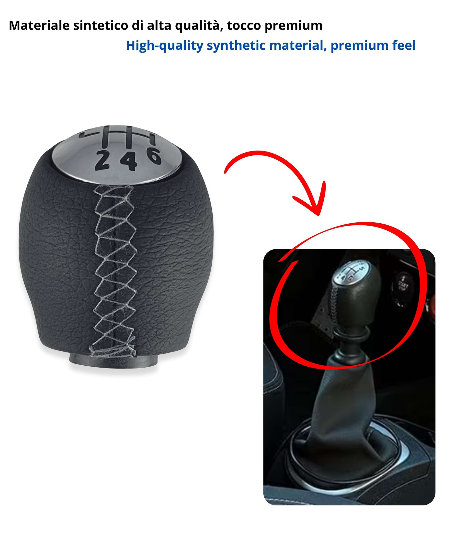 Pomello Leva Cambio 6 Marce Nero Cuciture Grigie Compatibile Con Renault Clio Megane Scenic Trafic Laguna Dacia Duster Opel Movano Vivaro