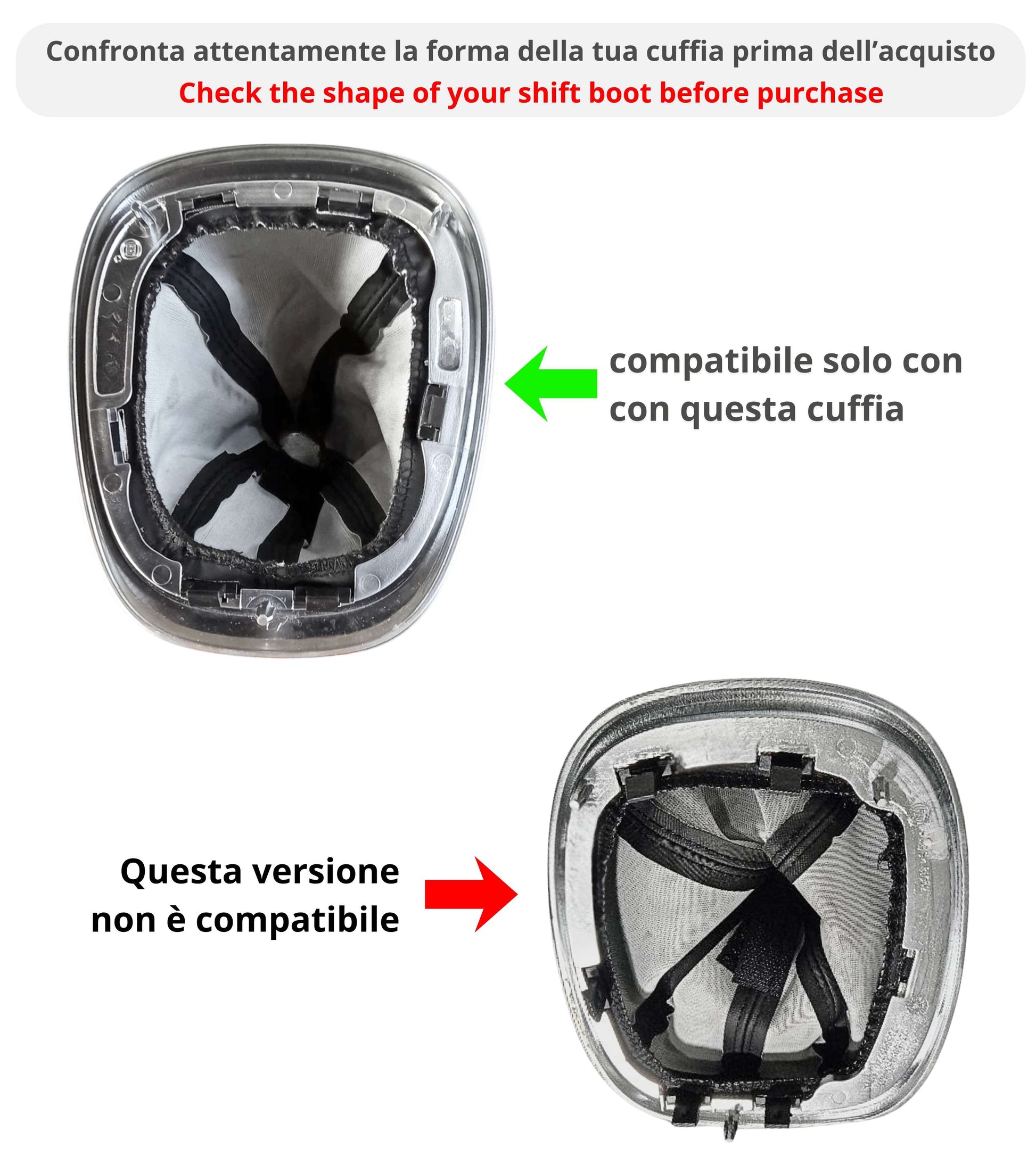 Cuffia con Cornice Esterna Argento Satinato e Ghiera di Ritenzione Compatibile con Fiat 500L 2012-2017 | Leva Cambio Manual, OEM 735547556, OEM 735547557
