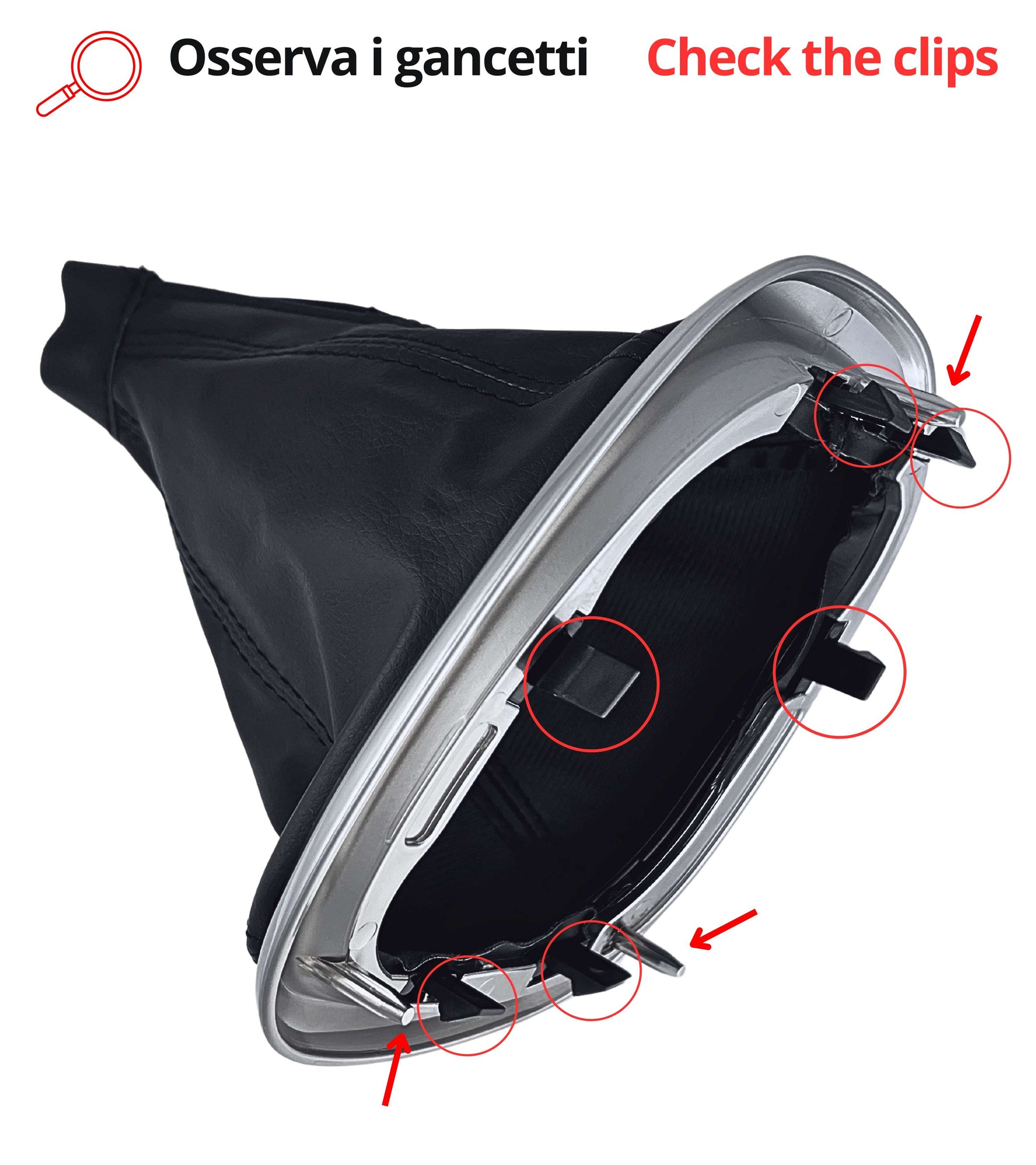 Cuffia con Cornice Esterna Argento Satinato e Ghiera di Ritenzione Compatibile con Fiat 500L 2012-2017 | Leva Cambio Manual, OEM 735547556, OEM 735547557