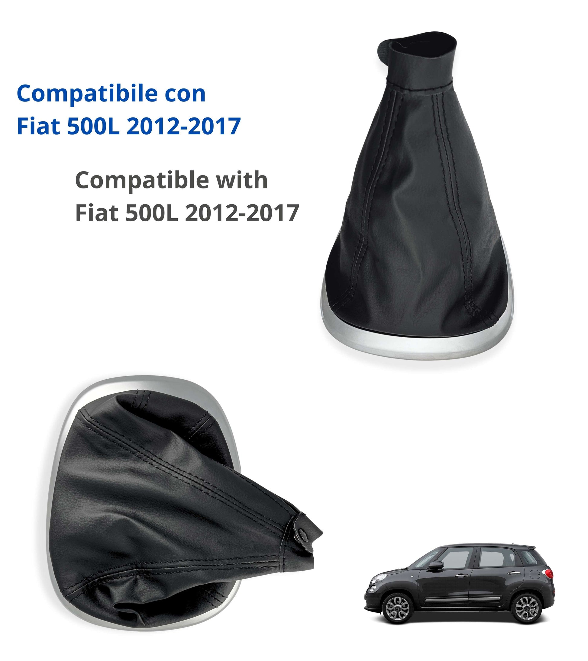 Cuffia con Cornice Esterna Argento Satinato e Ghiera di Ritenzione Compatibile con Fiat 500L 2012-2017 | Leva Cambio Manual, OEM 735547556, OEM 735547557