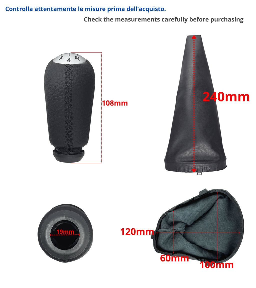 Kit Pomello Leva Cambio 5 Marce e Cuffia con Ghiera Compatibile con Dacia Logan MCV II 2013–2022, OEM 969356242R - Set colore nero con cuciture nere