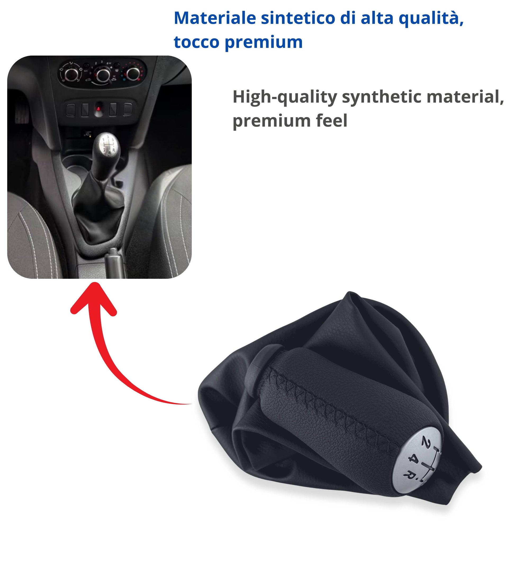 Kit Pomello Leva Cambio 5 Marce e Cuffia con Ghiera Compatibile con Dacia Logan MCV II 2013–2022, OEM 969356242R - Set colore nero con cuciture nere