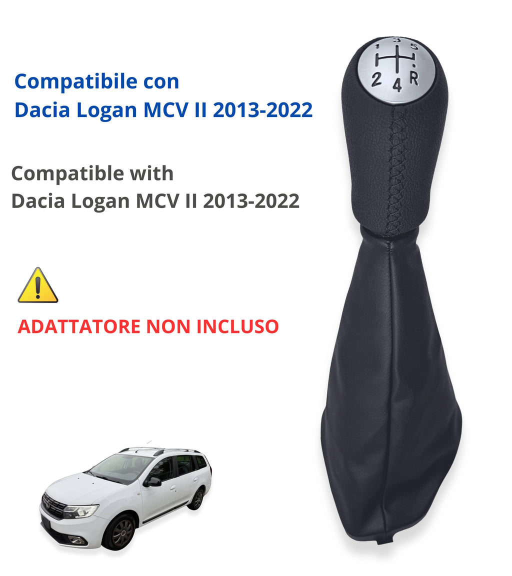 Kit Pomello Leva Cambio 5 Marce e Cuffia con Ghiera Compatibile con Dacia Logan MCV II 2013–2022, OEM 969356242R - Set colore nero con cuciture nere
