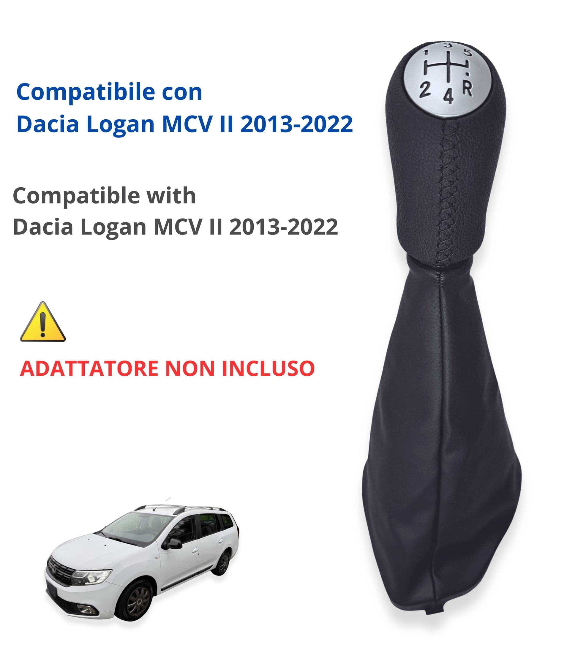 Kit Pomello Leva Cambio 5 Marce e Cuffia con Ghiera Compatibile con Dacia Logan MCV II 2013–2022, OEM 969356242R - Set colore nero con cuciture nere