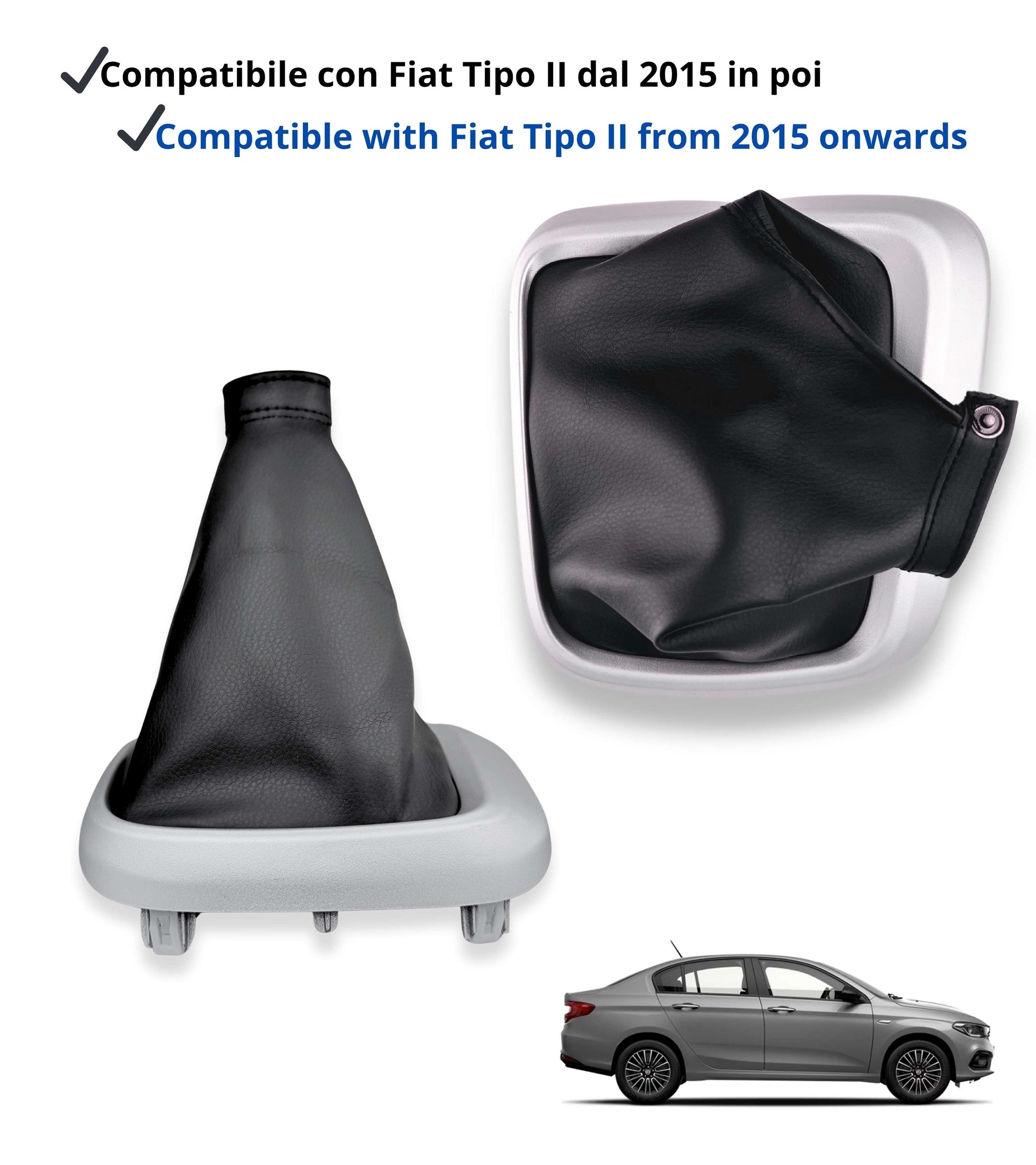 Kit Cuffia Cambio con Cornice Argento Cromato e Ghiera di Ritenzione con Clips Compatibile con Fiat Tipo 356 2015+, 357 2016+, 358 2016+