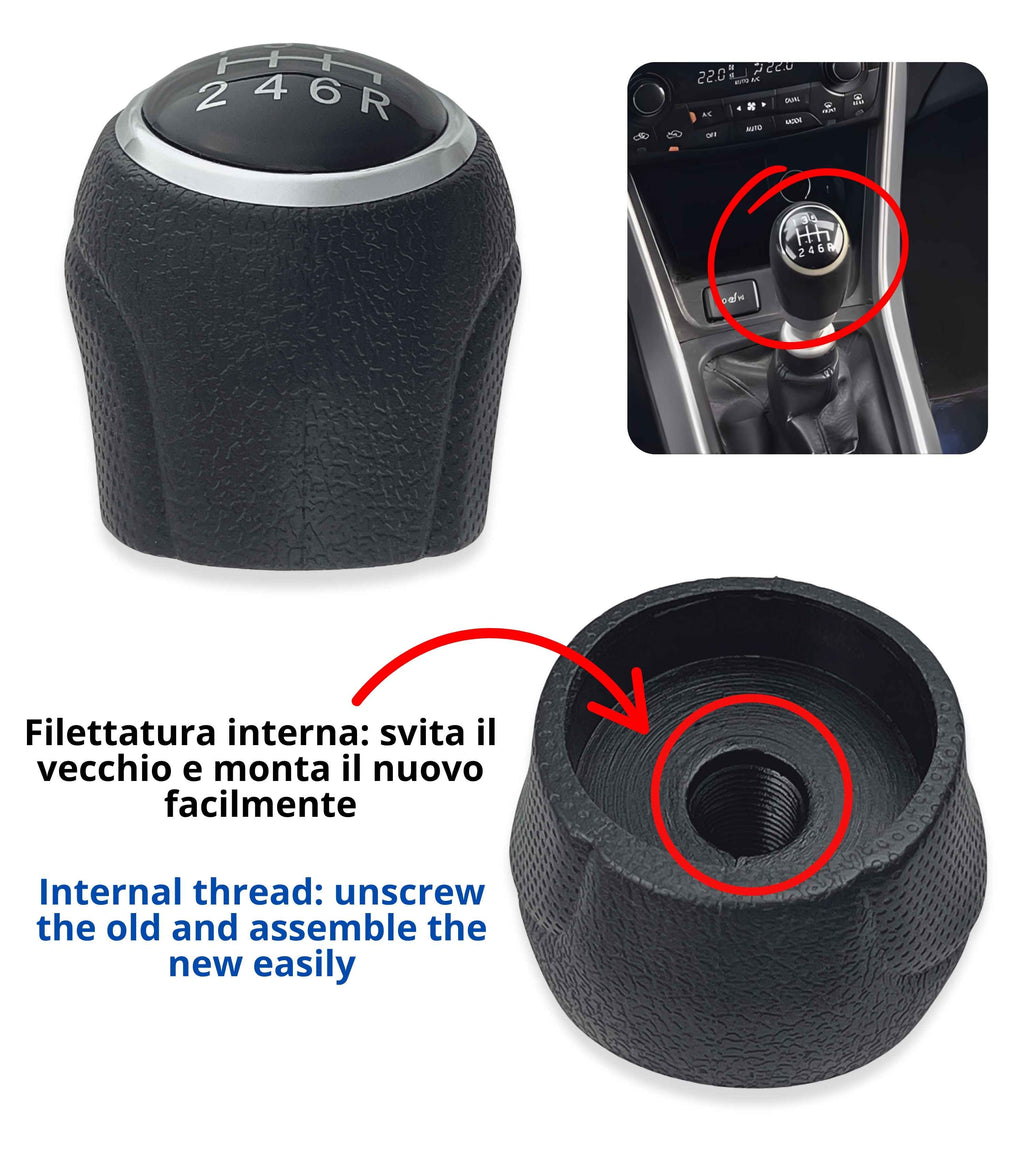 Pomello Leva Cambio 6 Marce Compatibile con Suzuki SX4, SX4 S-Cross (2013–2022) Vitara III (2015–2022), Nero con Filettatura Integrata