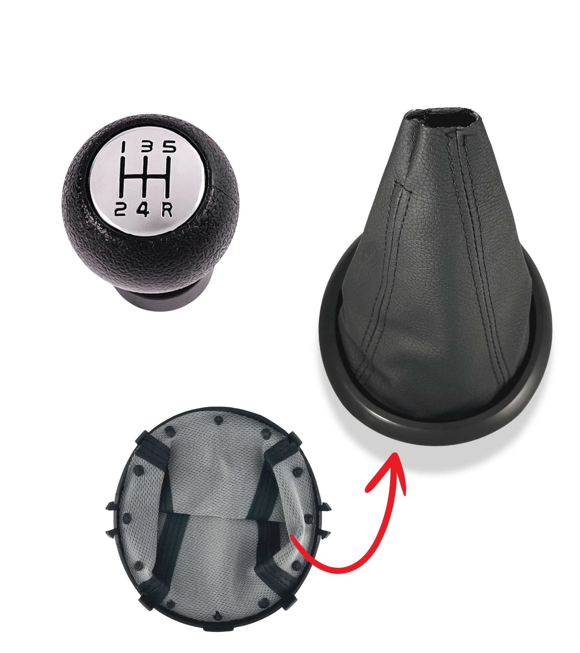 Kit Pomello Leva Cambio 5 Marce Cuffia Cuciture Nere, Ghiera Compatibile con Suzuki Swift 2005–2010, SX4 2007–2013, Alto 2009–2014, per leva forma T