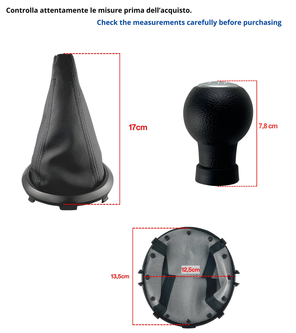 Kit Pomello Leva Cambio 5 Marce Cuffia Cuciture Nere, Ghiera Compatibile con Suzuki Swift 2005–2010, SX4 2007–2013, Alto 2009–2014, per leva forma T