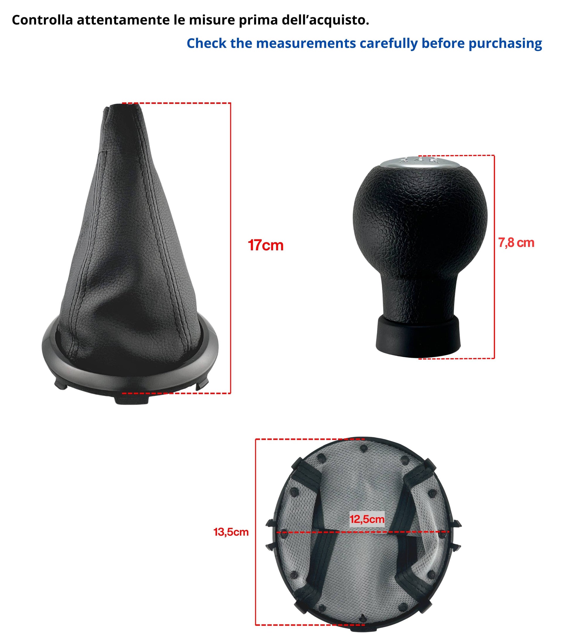 Kit Pomello Leva Cambio 5 Marce Cuffia Cuciture Nere, Ghiera Compatibile con Suzuki Swift 2005–2010, SX4 2007–2013, Alto 2009–2014, per leva forma T