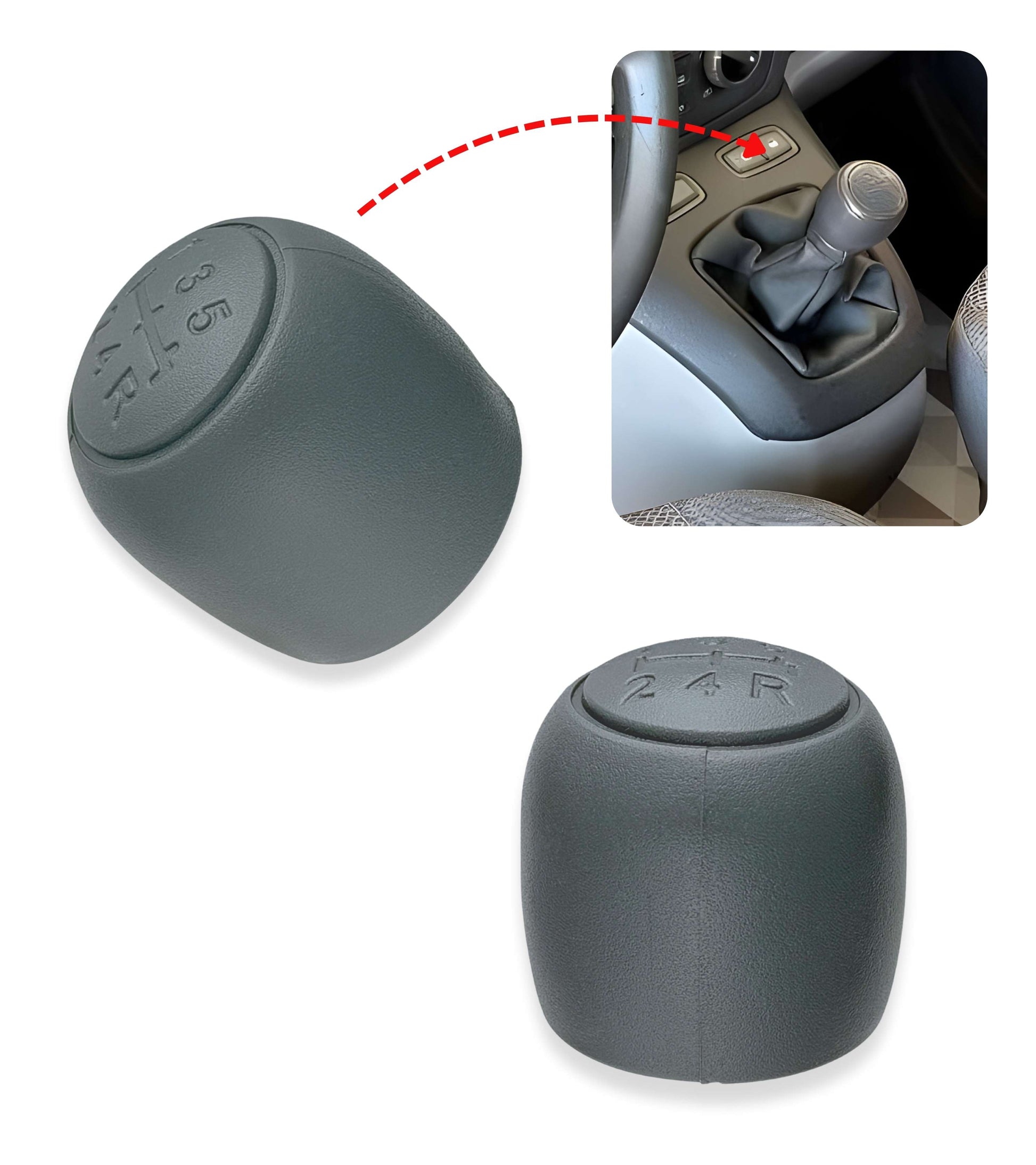 Pomello Leva Cambio 5 Marce Compatibile con Fiat Idea 2003–2008, OEM 735365505, Colore Grigio con Numeri Incisi, Retromarcia in Basso a Destra