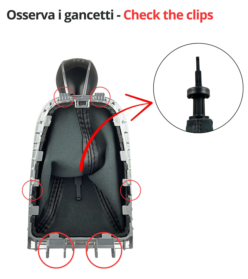 Kit Pomello per Leva Cambio 6 Marce e Cuffia Compatibile con Opel Astra J 2010–2015, Sacca con Cornice Argento e Ghiera di Ritenzione, verifica OEM