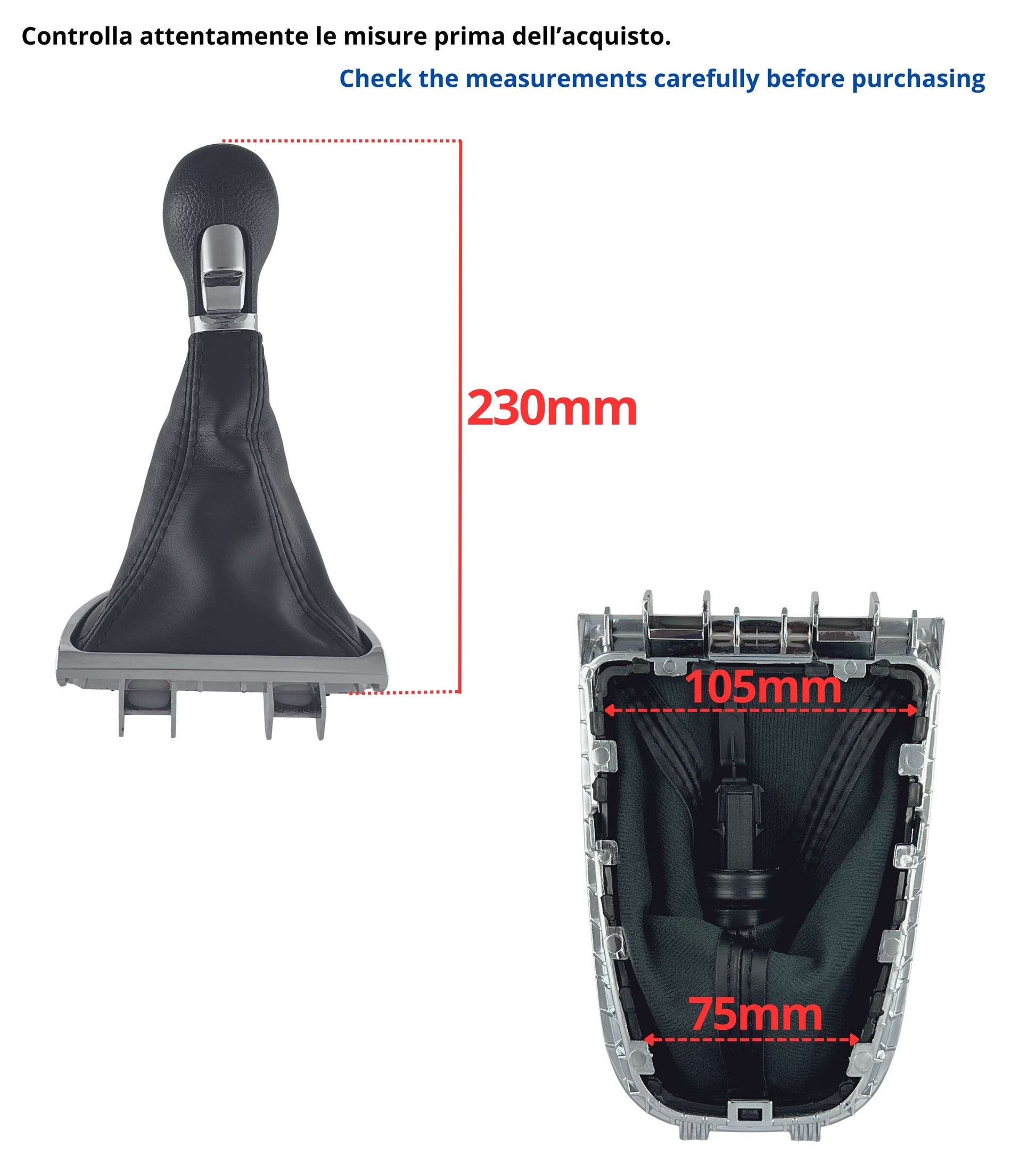 Kit Pomello per Leva Cambio 6 Marce e Cuffia Compatibile con Opel Astra J 2010–2015, Sacca con Cornice Argento e Ghiera di Ritenzione, verifica OEM