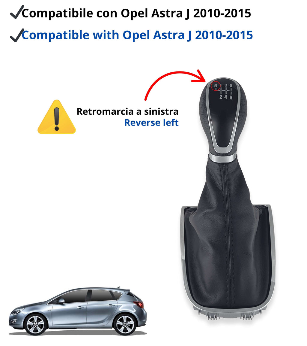Kit Pomello per Leva Cambio 6 Marce e Cuffia Compatibile con Opel Astra J 2010–2015, Sacca con Cornice Argento e Ghiera di Ritenzione, verifica OEM