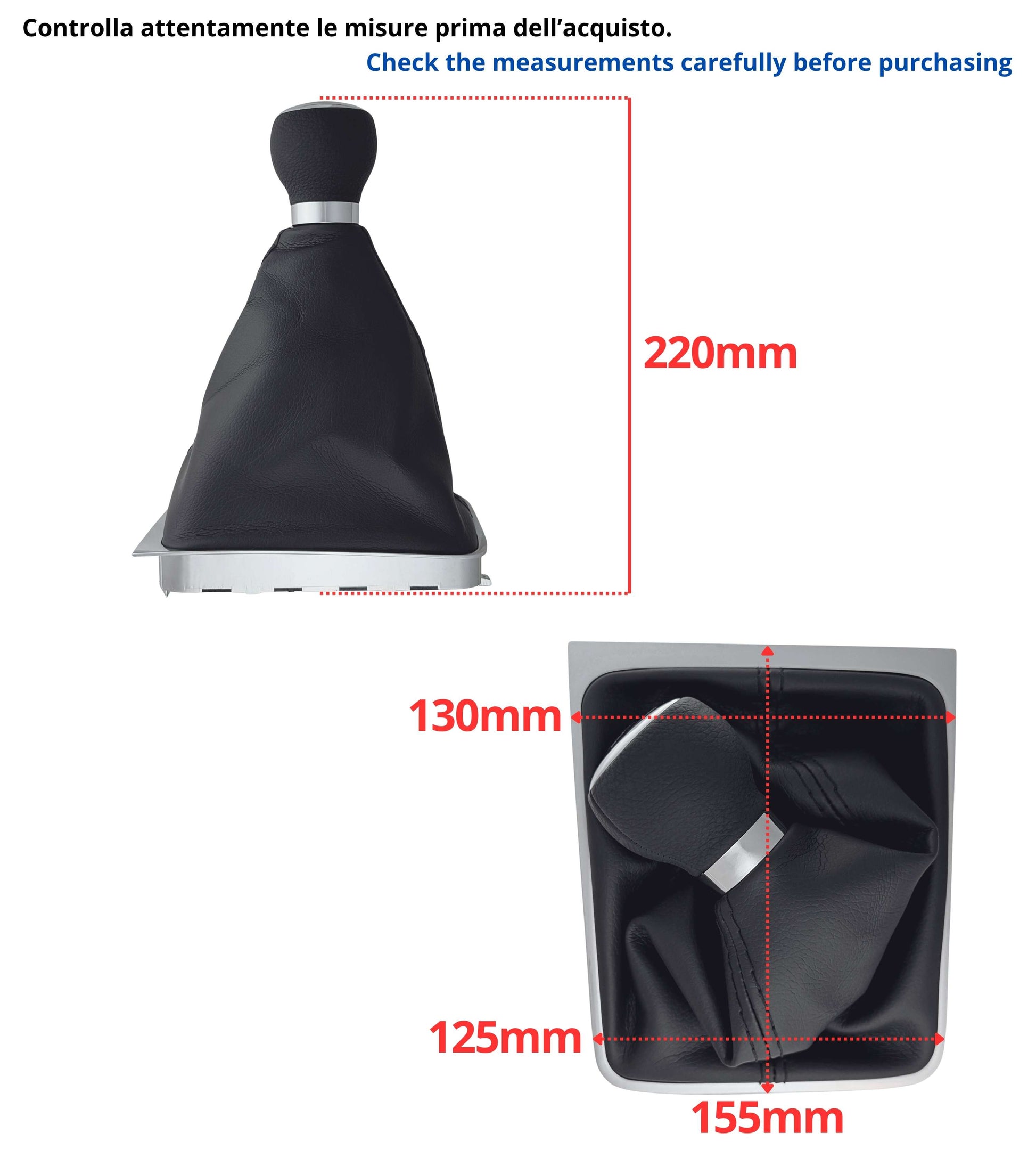 Kit Pomello Leva Cambio 6 Marce e Cuffia con Telaio Argento Compatibile con Volkswagen Passat VI B6 (3C2) 2005–2010 e Passat Variant (3C5) 2005–2011