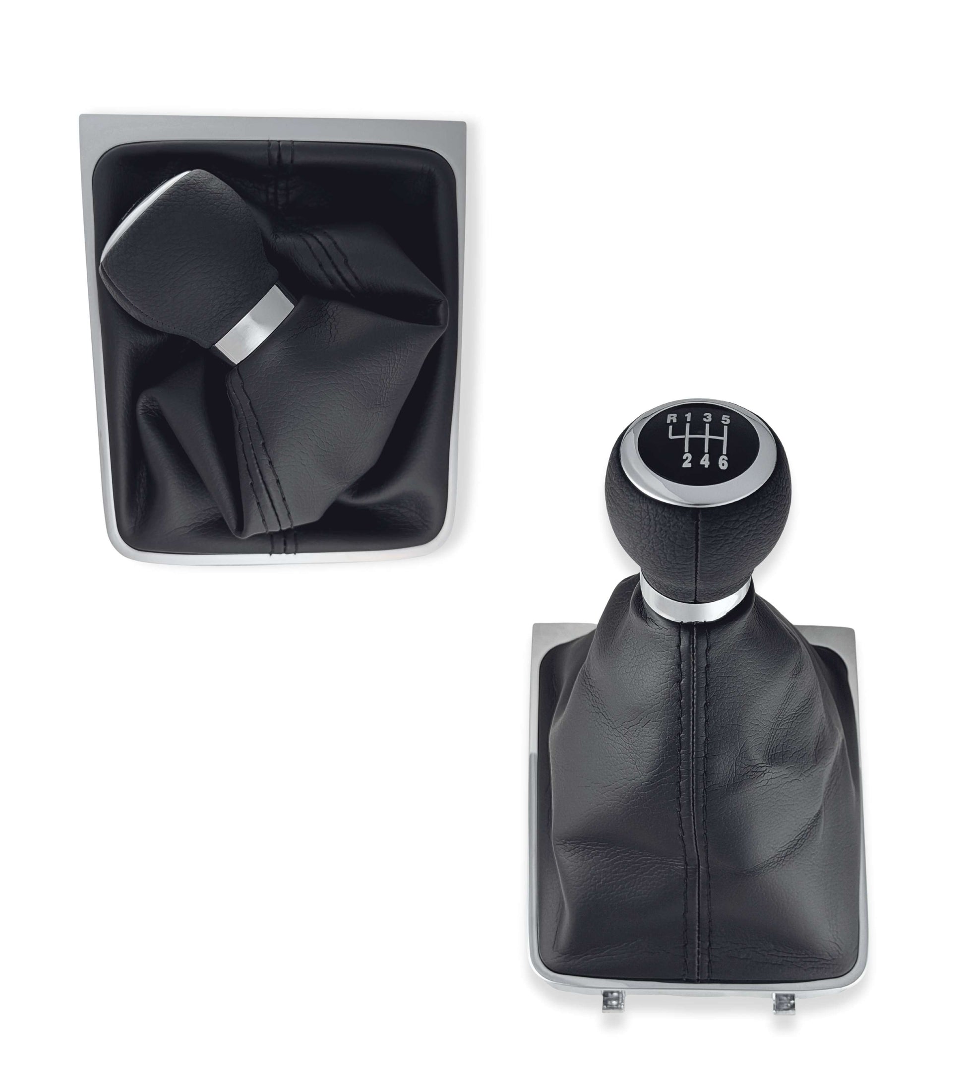 Kit Pomello Leva Cambio 6 Marce e Cuffia con Telaio Argento Compatibile con Volkswagen Passat VI B6 (3C2) 2005–2010 e Passat Variant (3C5) 2005–2011