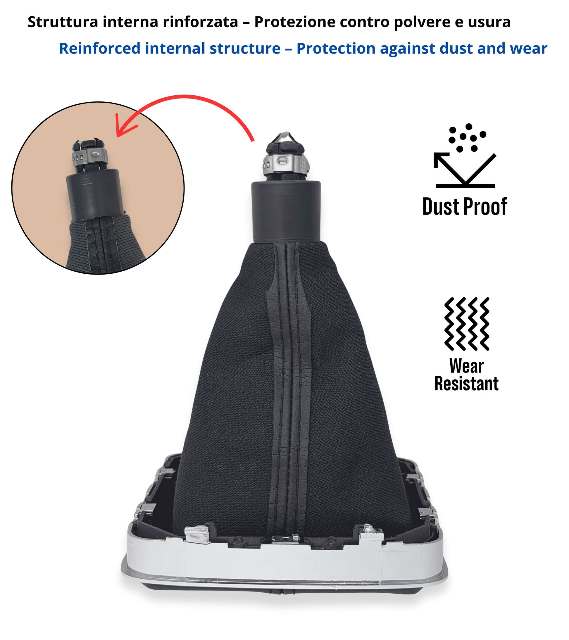 Kit Pomello Leva Cambio 6 Marce e Cuffia con Telaio Argento Compatibile con Volkswagen Passat VI B6 (3C2) 2005–2010 e Passat Variant (3C5) 2005–2011