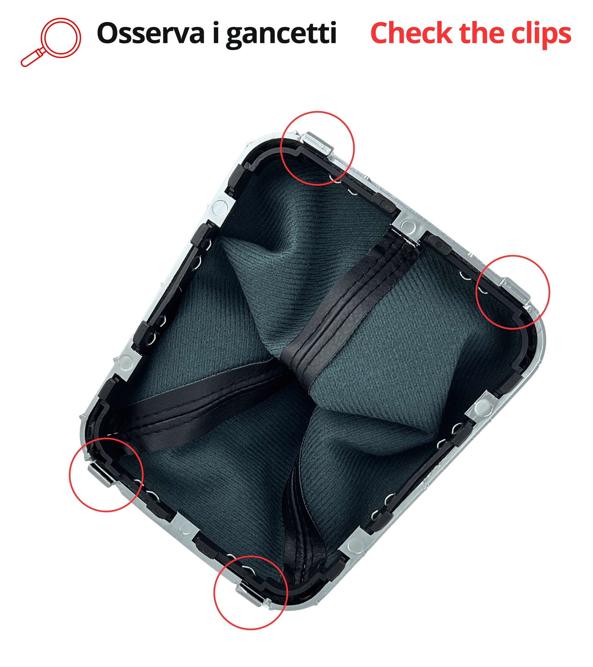 Kit Pomello Leva Cambio 5 Marce con Pulsante Retromarcia + Cuffia e Cornice Argento, Compatibile con Opel Zafira B 2005–2014, Verifica OEM 55354140