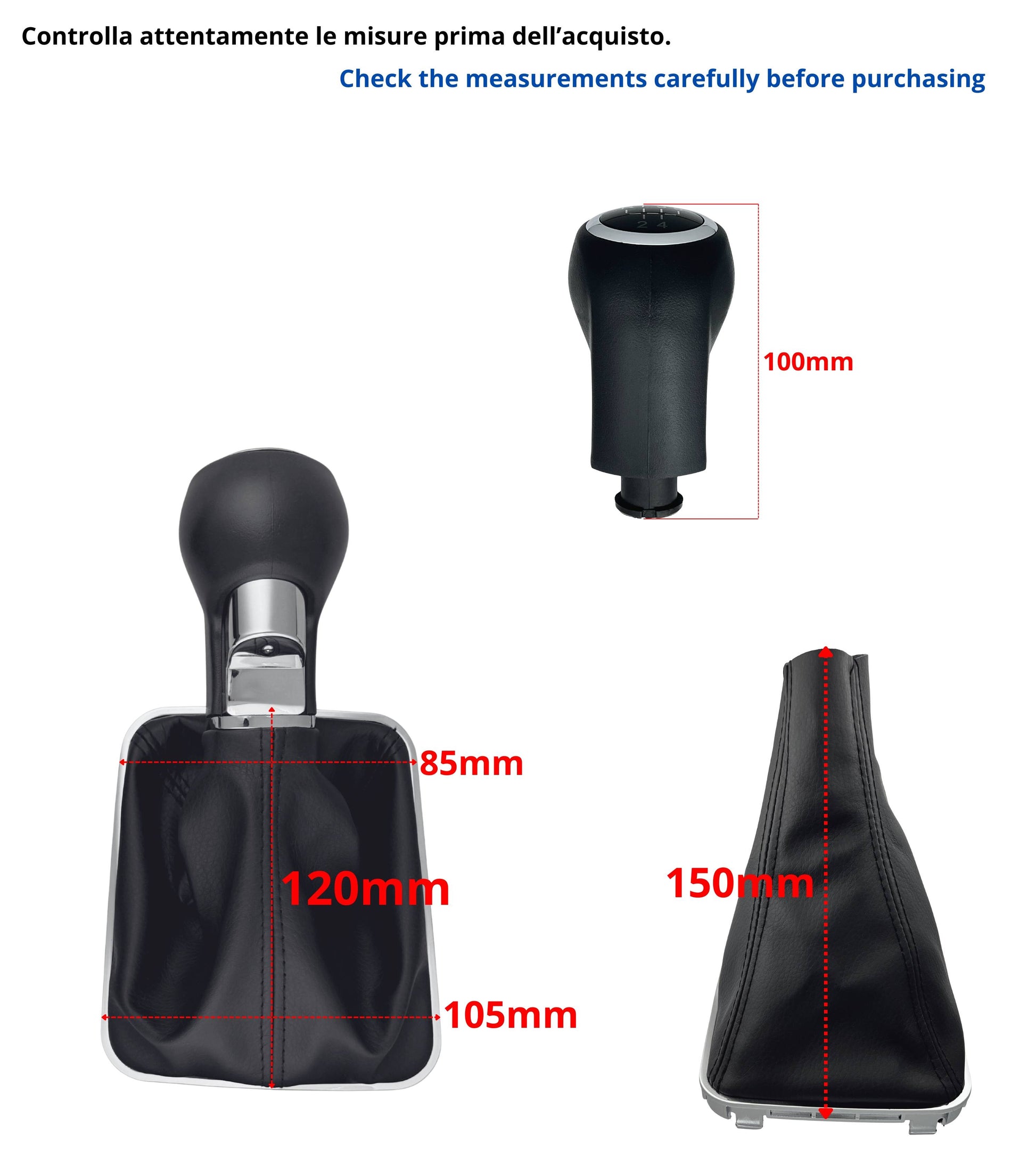 Kit Pomello Leva Cambio 5 Marce con Pulsante Retromarcia + Cuffia e Cornice Argento, Compatibile con Opel Zafira B 2005–2014, Verifica OEM 55354140