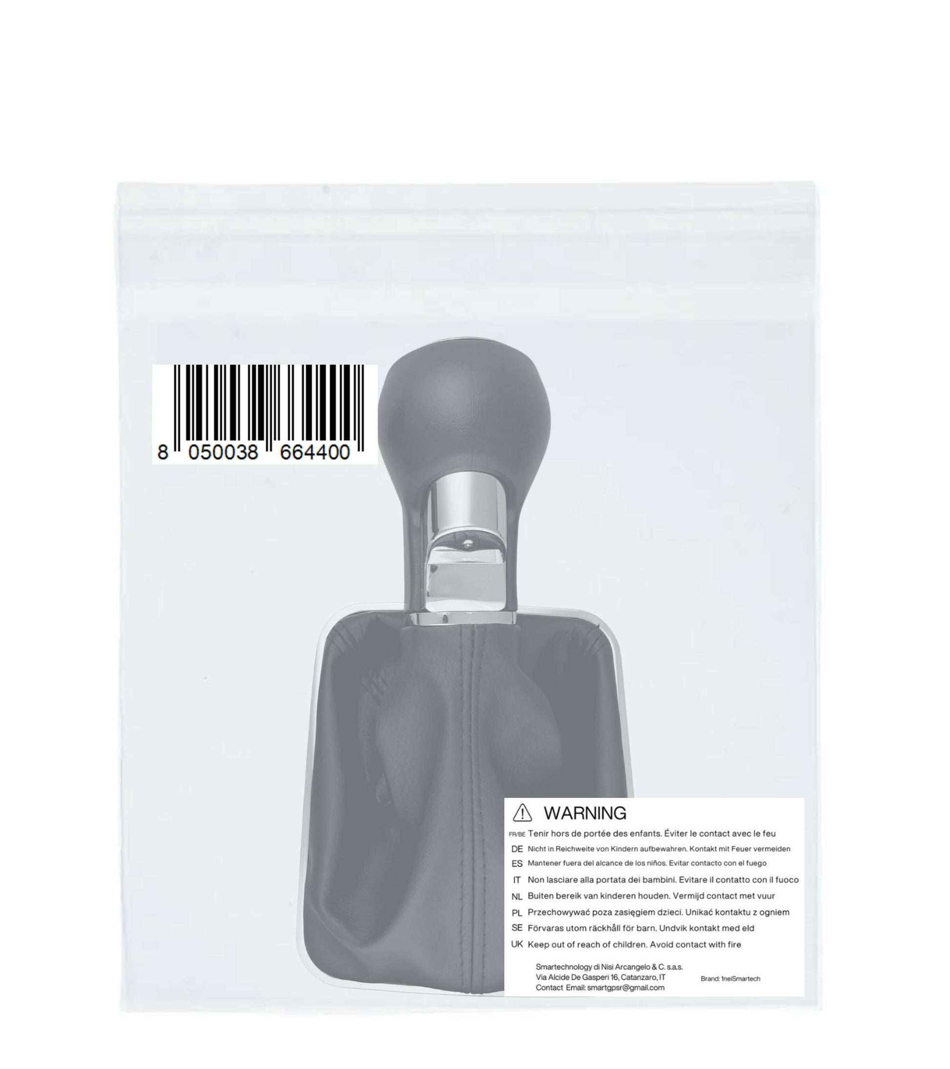 Kit Pomello Leva Cambio 5 Marce con Pulsante Retromarcia + Cuffia e Cornice Argento, Compatibile con Opel Zafira B 2005–2014, Verifica OEM 55354140