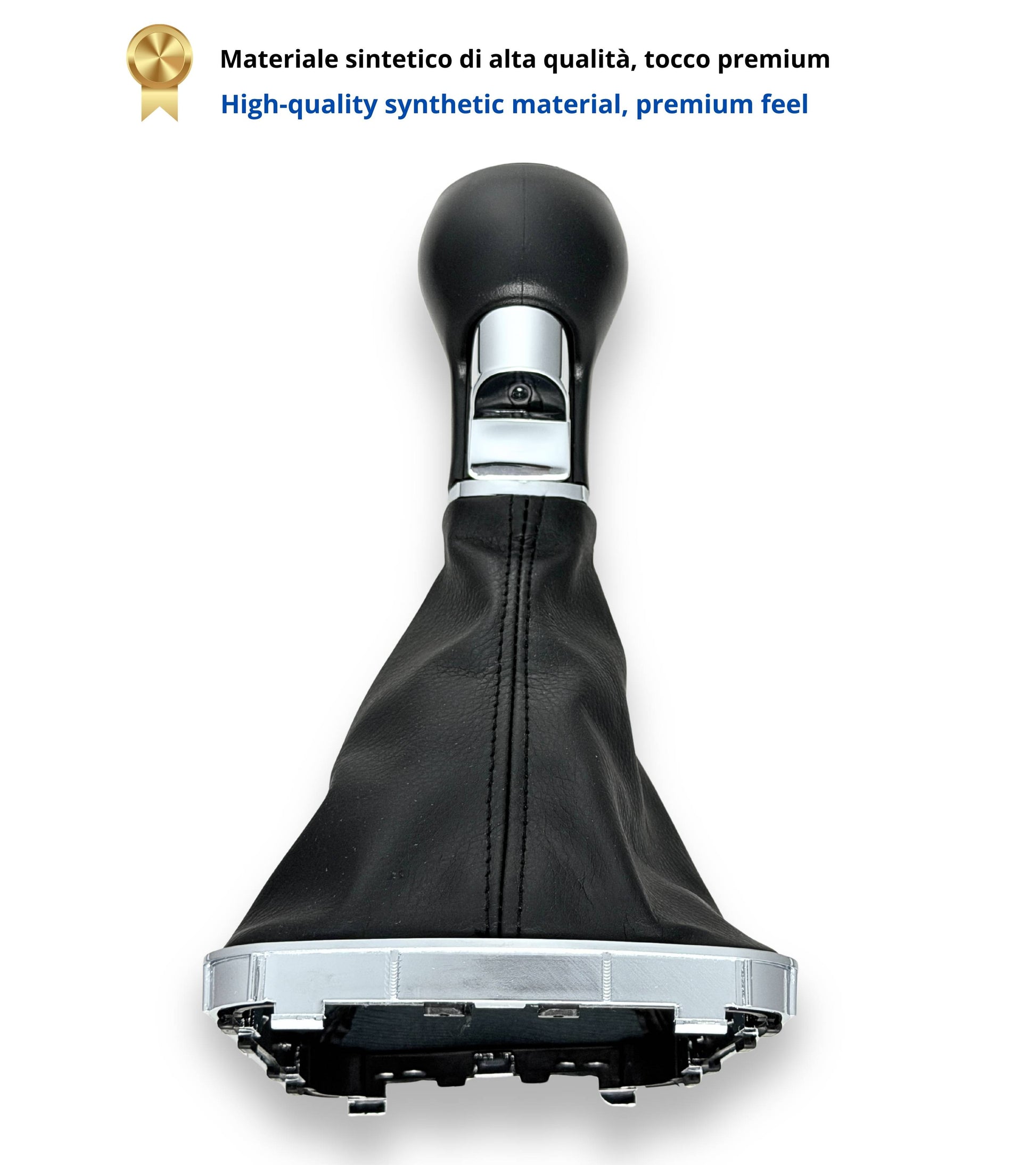 Kit Pomello Leva Cambio 6 Marce con Pulsante Retromarcia + Cuffia e Cornice Argento, Compatibile con Opel Zafira B 2005–2014, Verifica OEM 55354140