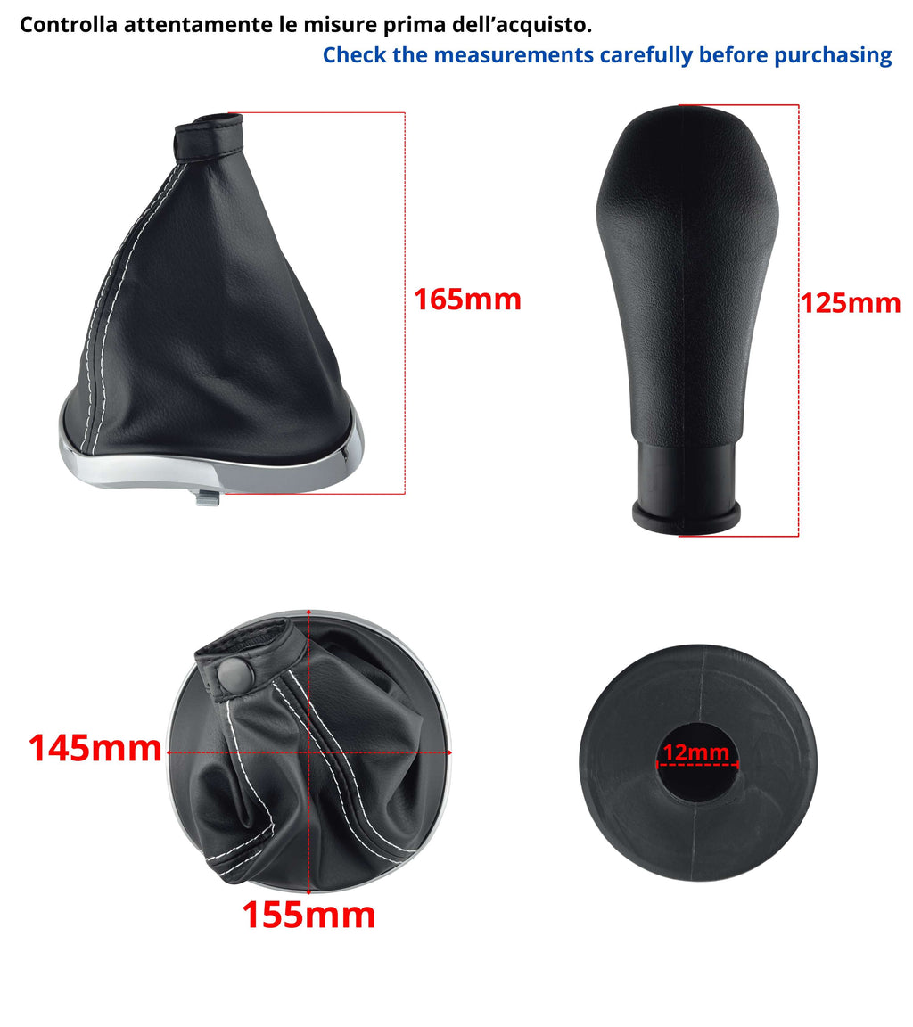 Kit Pomello Cambio 5 Marce con Cuffia con Cuciture Bianche e Cornice Compatibile con Lancia Ypsilon (843) 2003–2011, Solo per Versione Diesel