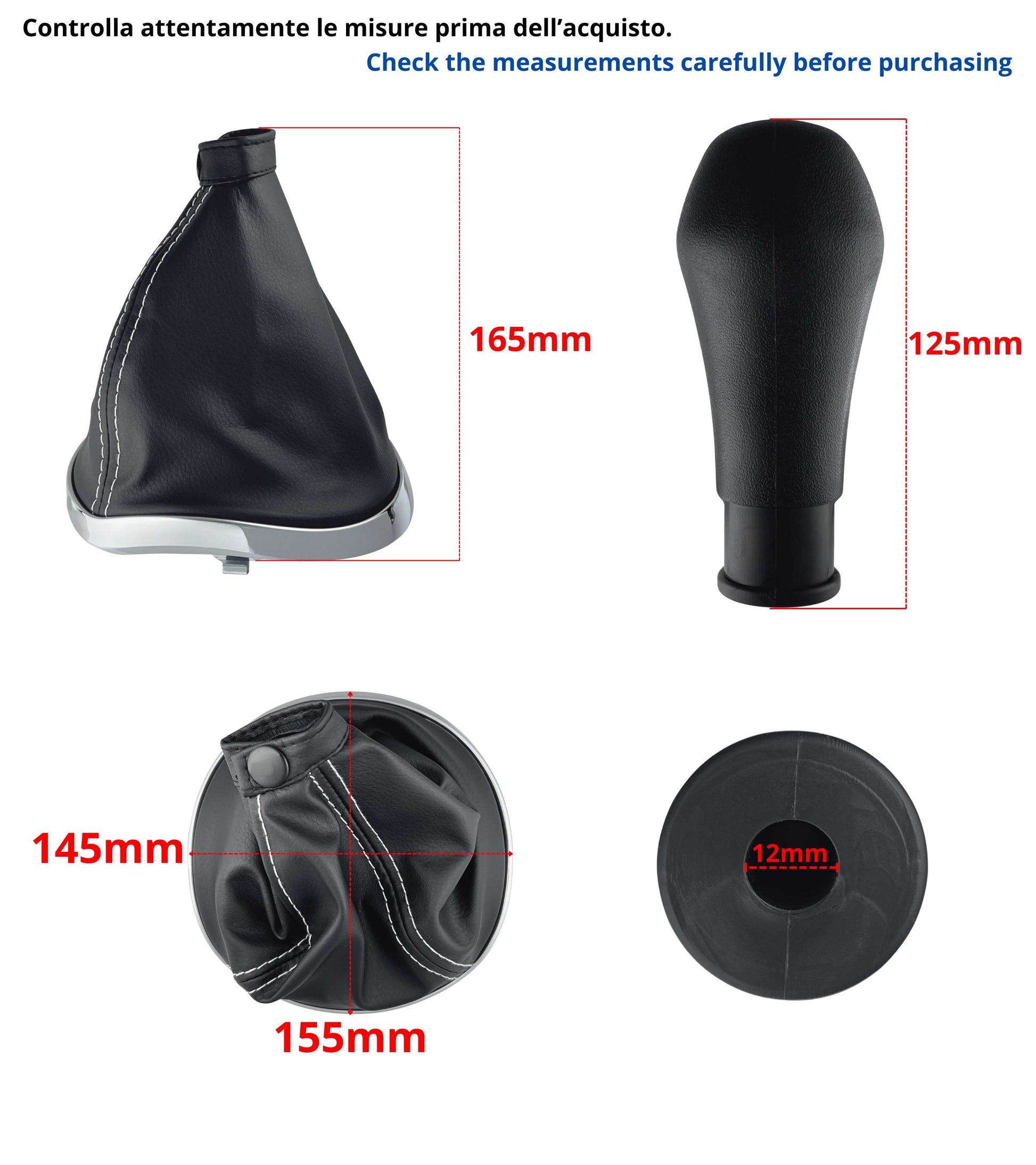 Kit Pomello Cambio 5 Marce con Cuffia con Cuciture Bianche e Cornice Compatibile con Lancia Ypsilon (843) 2003–2011, Solo per Versione Diesel