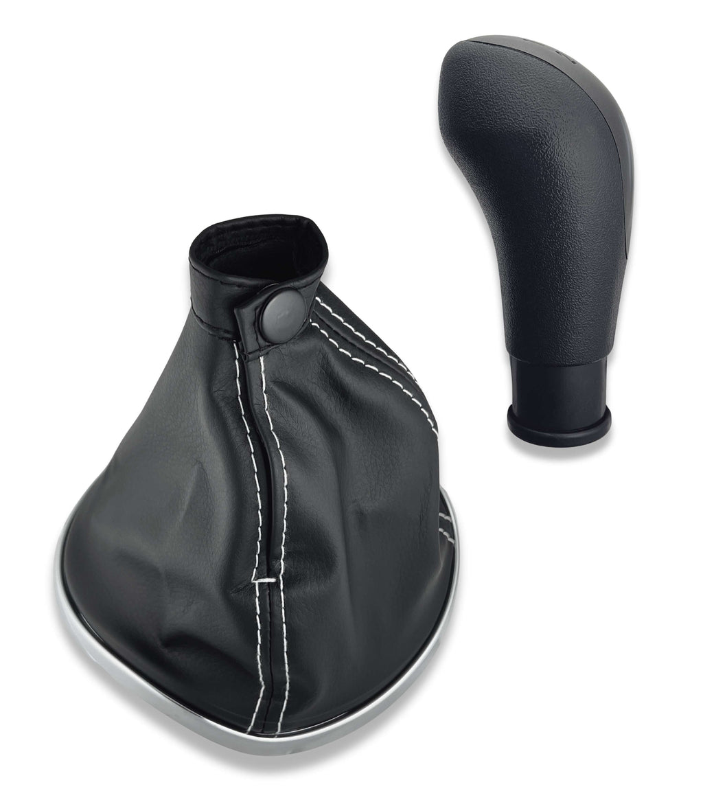 Kit Pomello Cambio 5 Marce con Cuffia con Cuciture Bianche e Cornice Compatibile con Lancia Ypsilon (843) 2003–2011, Solo per Versione Diesel