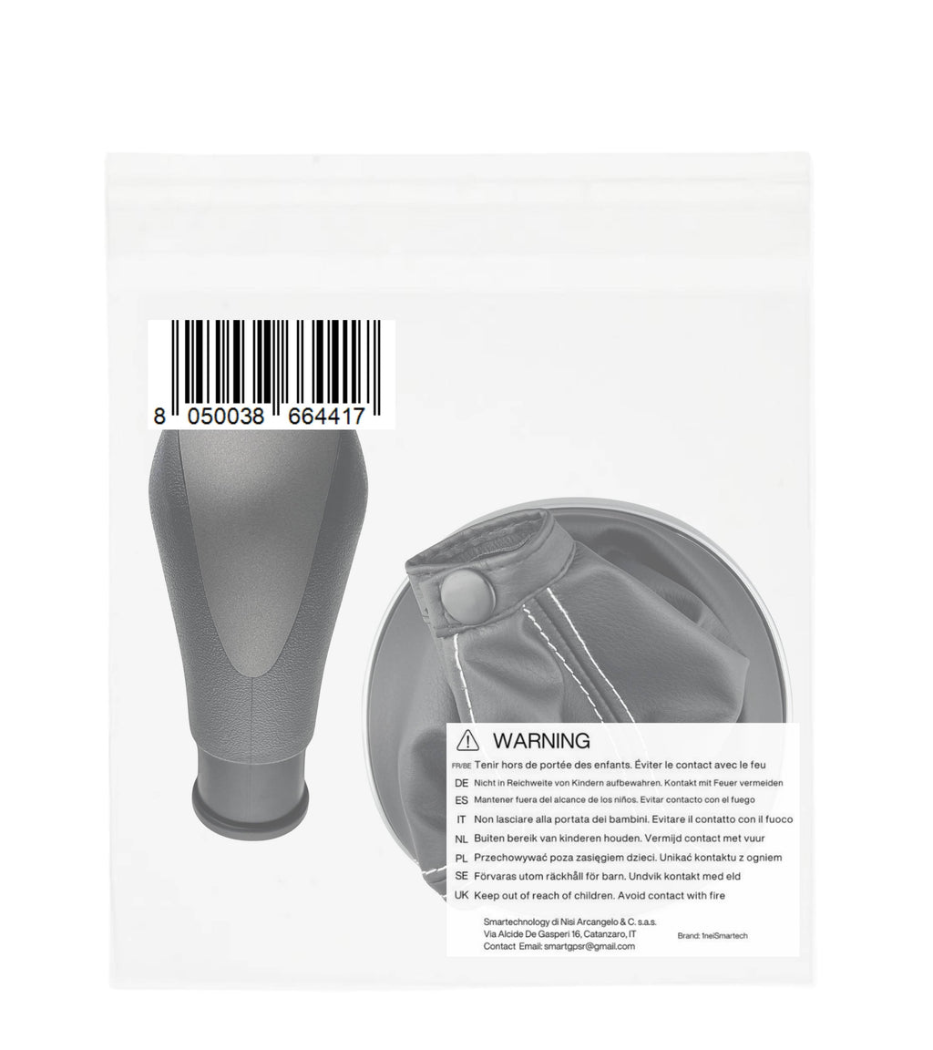 Kit Pomello Cambio 5 Marce con Cuffia con Cuciture Bianche e Cornice Compatibile con Lancia Ypsilon (843) 2003–2011, Solo per Versione Diesel