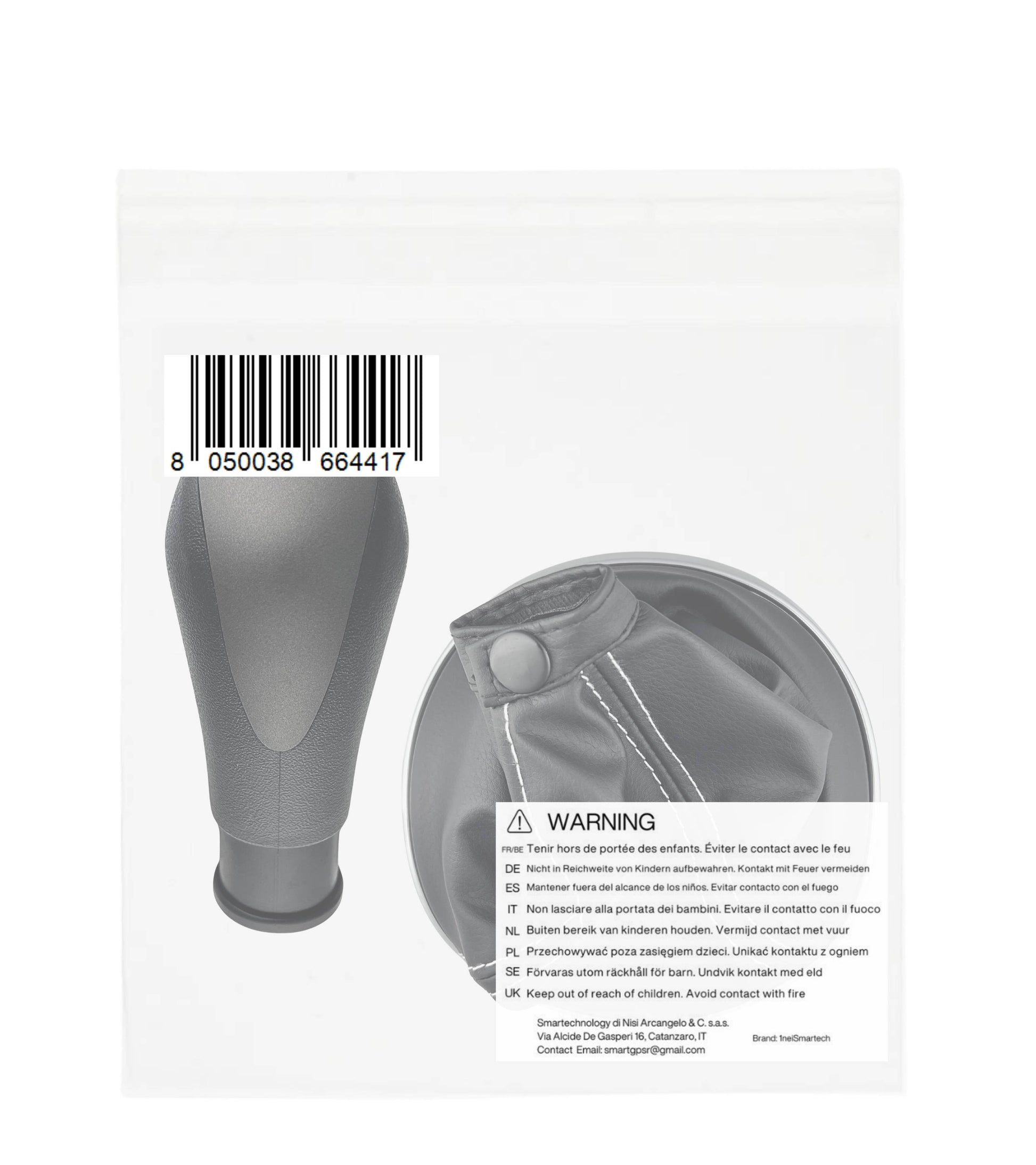 Kit Pomello Cambio 5 Marce con Cuffia con Cuciture Bianche e Cornice Compatibile con Lancia Ypsilon (843) 2003–2011, Solo per Versione Diesel