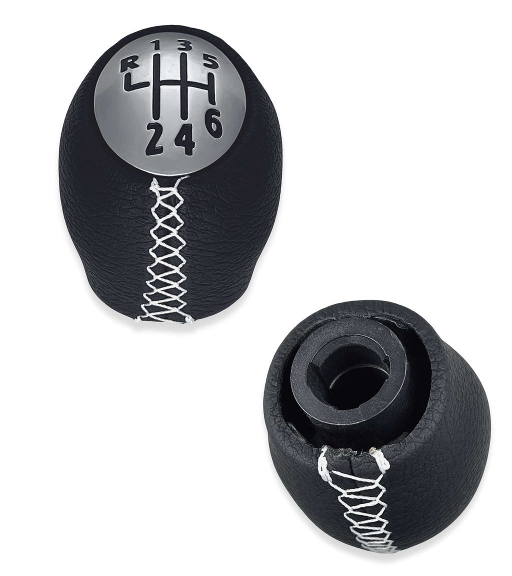 Pomello Leva Cambio 6 Marce Nero con Cuciture Bianche Compatibile con Renault Clio III, Twingo 2, Compatibile con Dacia Duster, verifica codici OEM