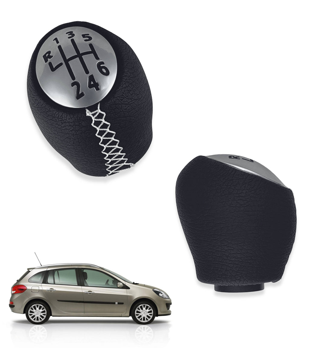 Pomello Leva Cambio 6 Marce Nero con Cuciture Bianche Compatibile con Renault Clio III, Twingo 2, Compatibile con Dacia Duster, verifica codici OEM