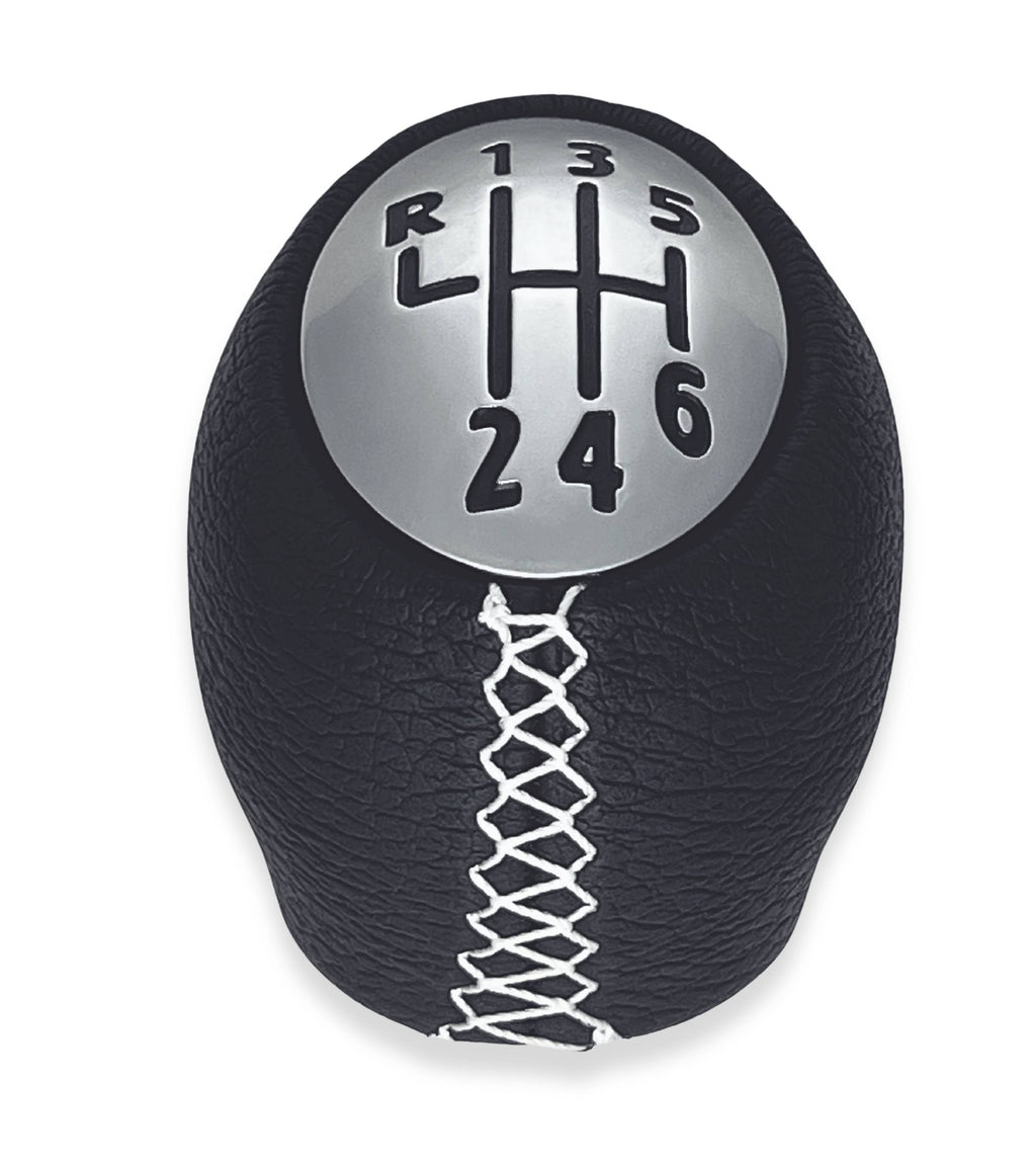 Pomello Leva Cambio 6 Marce Nero con Cuciture Bianche Compatibile con Renault Clio III, Twingo 2, Compatibile con Dacia Duster, verifica codici OEM