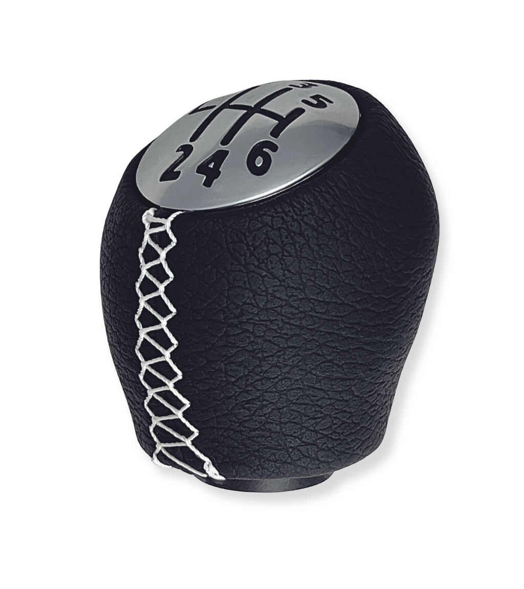 Pomello Leva Cambio 6 Marce Nero con Cuciture Bianche Compatibile con Renault Clio III, Twingo 2, Compatibile con Dacia Duster, verifica codici OEM