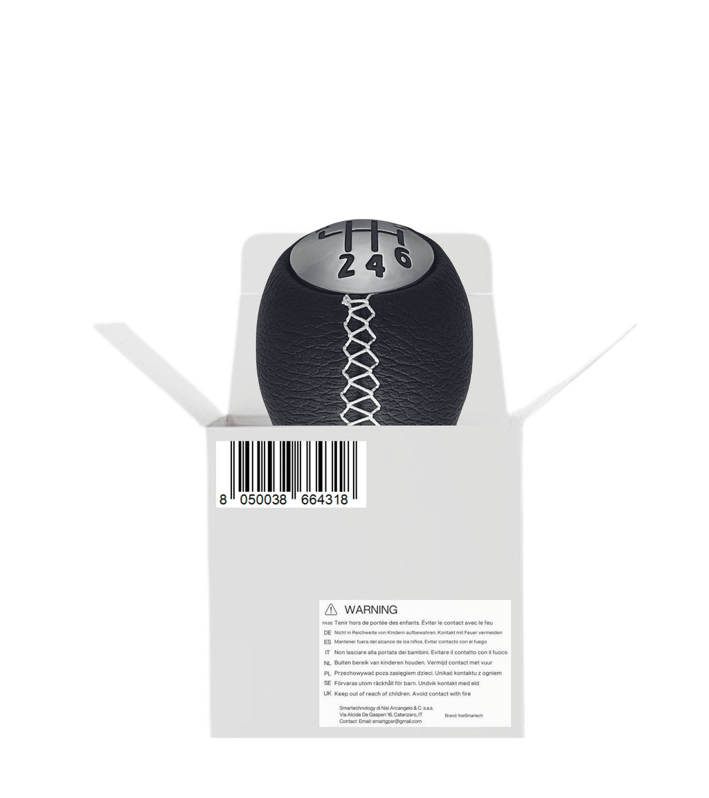 Pomello Leva Cambio 6 Marce Nero con Cuciture Bianche Compatibile con Renault Clio III, Twingo 2, Compatibile con Dacia Duster, verifica codici OEM