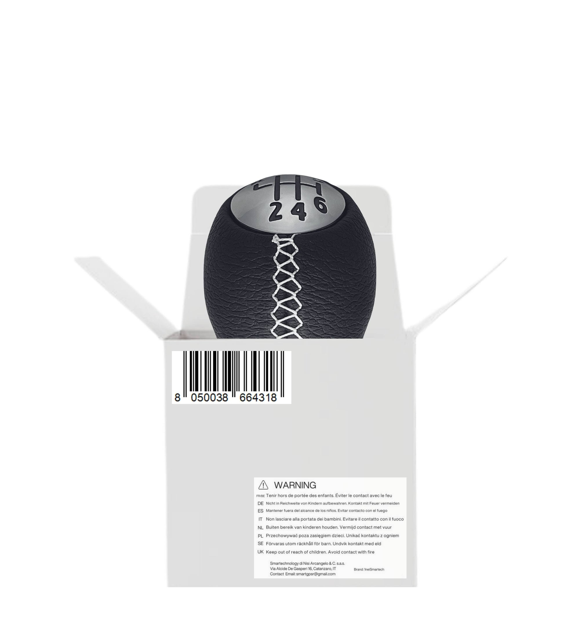 Pomello Leva Cambio 6 Marce Nero con Cuciture Bianche Compatibile con Renault Clio III, Twingo 2, Compatibile con Dacia Duster, verifica codici OEM
