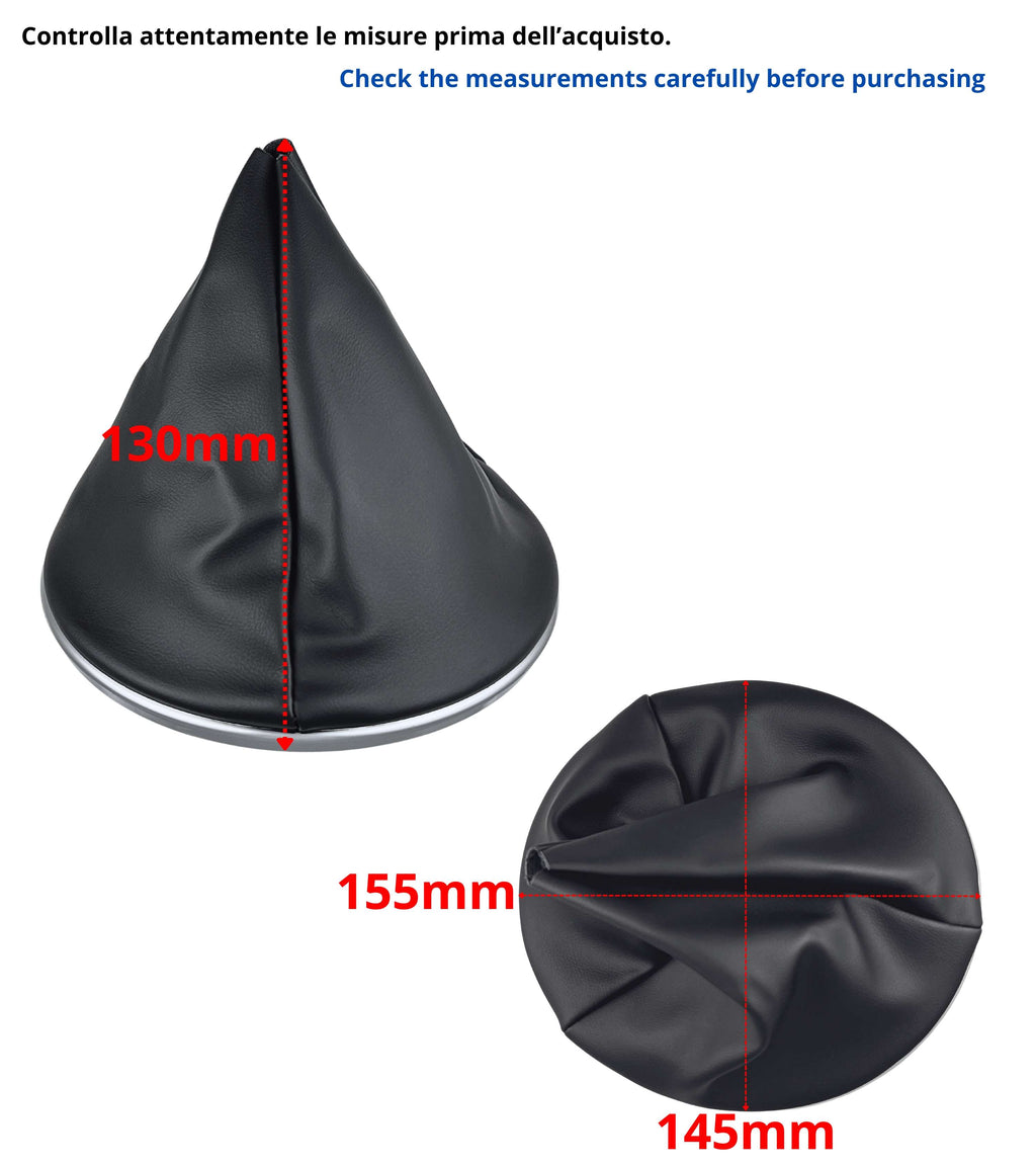 Kit Pomello e Cuffia per Leva Cambio 6 Marce Colore Nero Compatibile con Fiat 500 serie 2 (312) e 500C (312) 2007 - 2018, con Ghiera e Cornice Argento