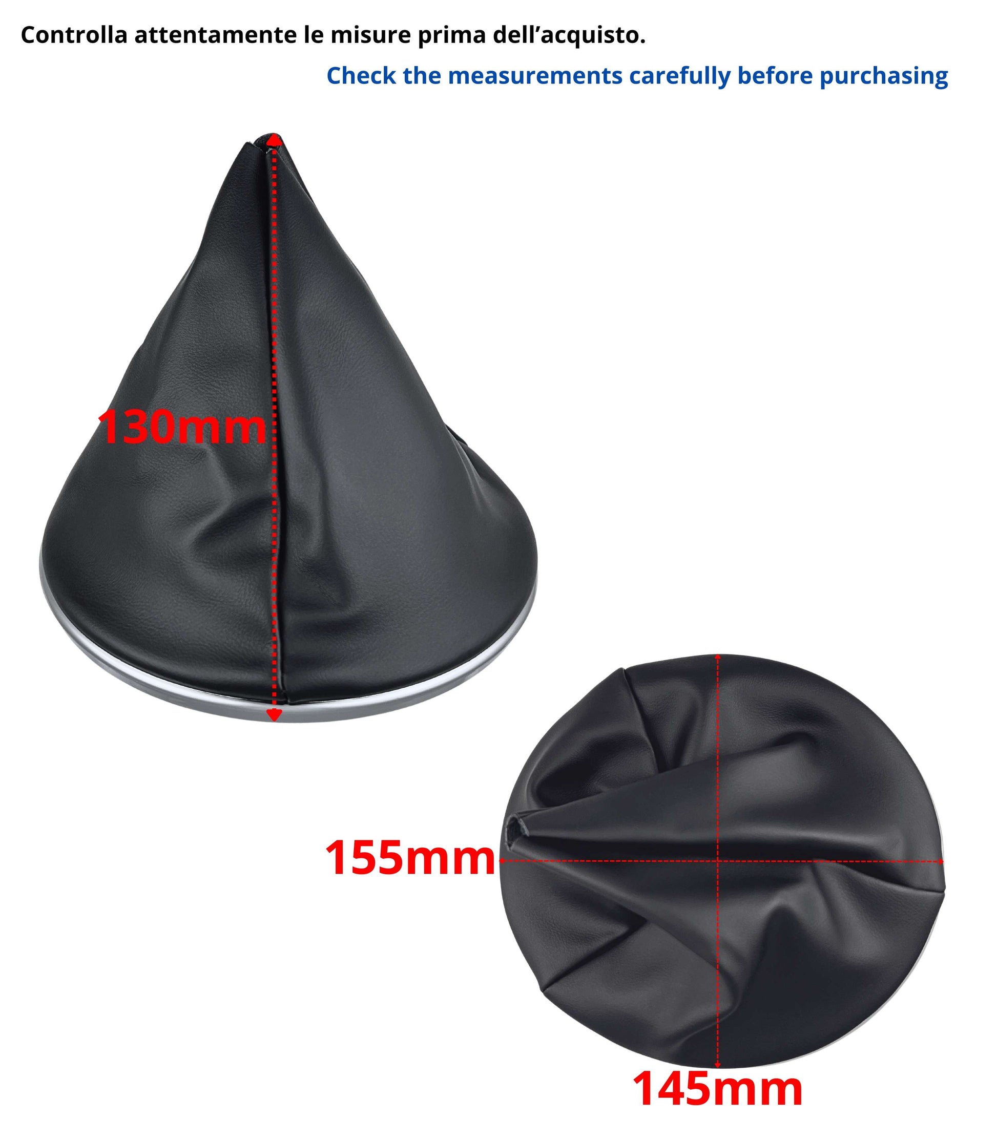 Kit Pomello e Cuffia per Leva Cambio 6 Marce Colore Nero Compatibile con Fiat 500 serie 2 (312) e 500C (312) 2007 - 2018, con Ghiera e Cornice Argento