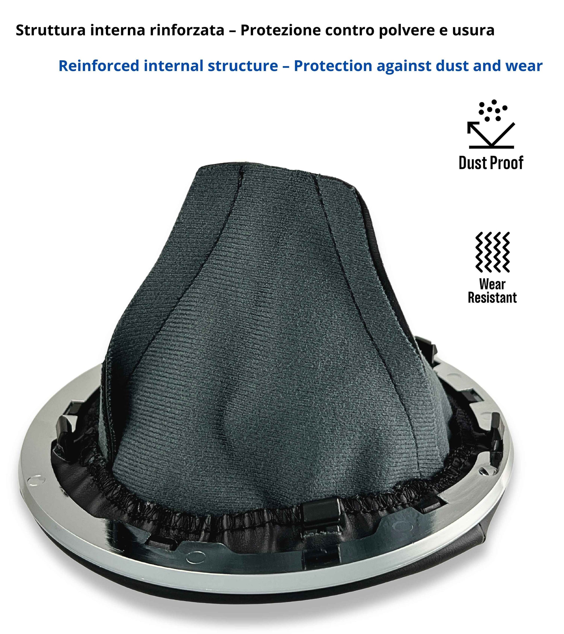 Kit Pomello e Cuffia per Leva Cambio 6 Marce Colore Nero Compatibile con Fiat 500 serie 2 (312) e 500C (312) 2007 - 2018, con Ghiera e Cornice Argento