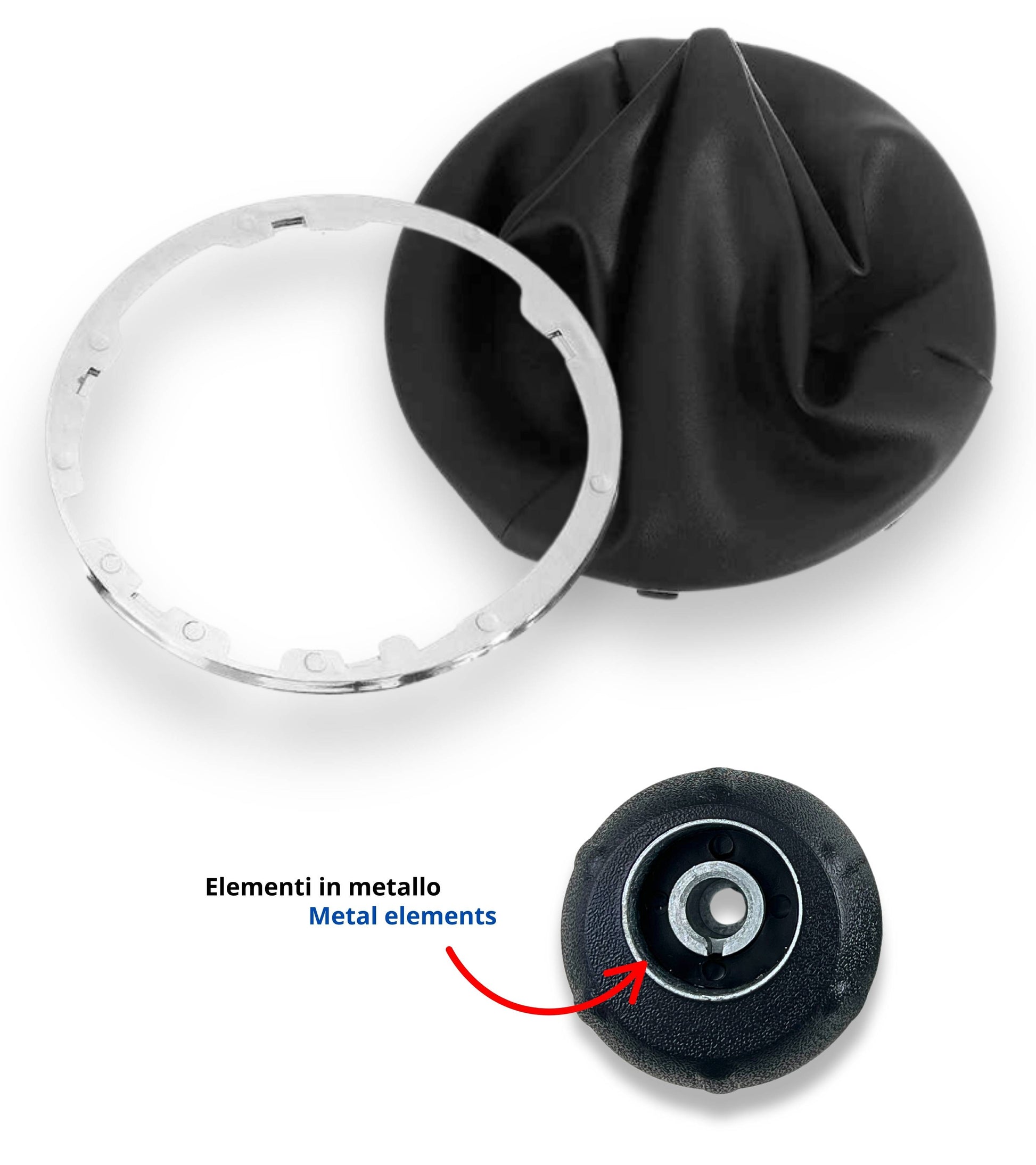 Kit Pomello e Cuffia per Leva Cambio 6 Marce Colore Nero Compatibile con Fiat 500 serie 2 (312) e 500C (312) 2007 - 2018, con Ghiera e Cornice Argento
