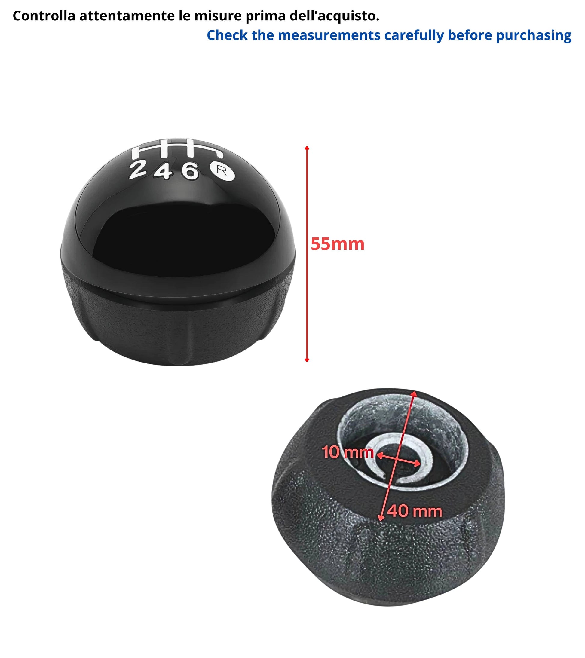 Kit Pomello e Cuffia per Leva Cambio 6 Marce Colore Nero Compatibile con Fiat 500 serie 2 (312) e 500C (312) 2007 - 2018, con Ghiera e Cornice Argento