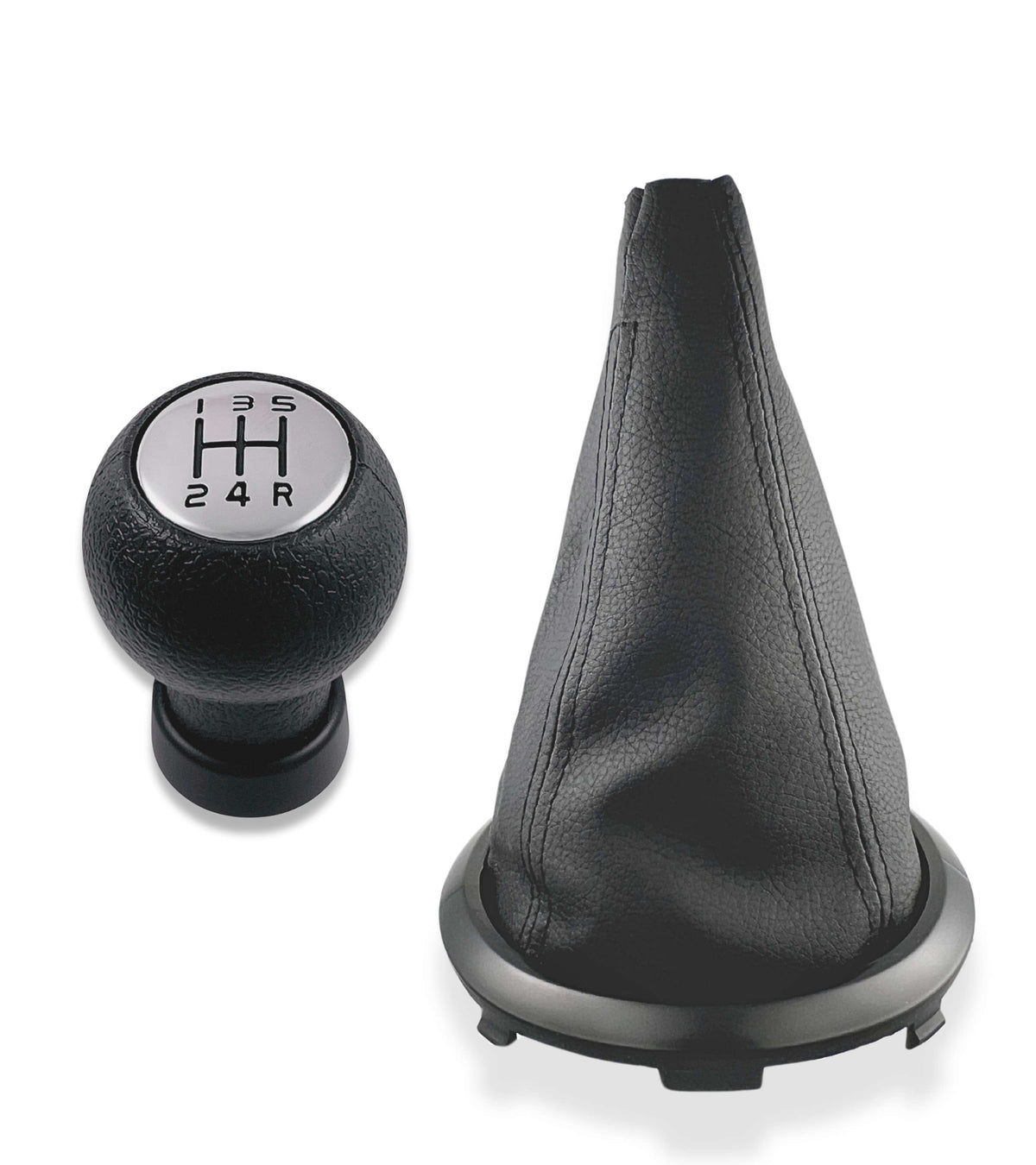 Kit Pomello 5 Marce Cuffia con Cuciture Nere Compatibile con Suzuki Swift 2005-2010, Suzuki SX4 2007-2013, Suzuki ALTO 2009-2014, Leva Cambio Forma D