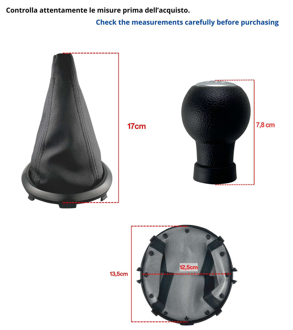 Kit Pomello 5 Marce Cuffia con Cuciture Nere Compatibile con Suzuki Swift 2005-2010, Suzuki SX4 2007-2013, Suzuki ALTO 2009-2014, Leva Cambio Forma D