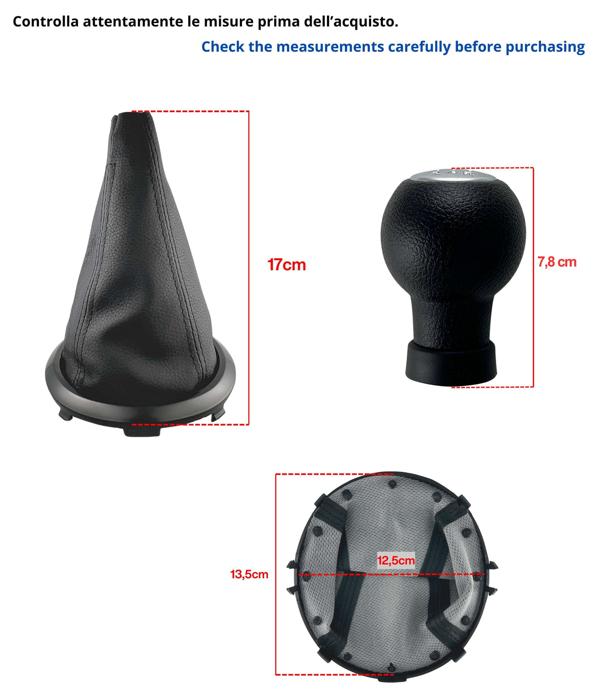 Kit Pomello 5 Marce Cuffia con Cuciture Nere Compatibile con Suzuki Swift 2005-2010, Suzuki SX4 2007-2013, Suzuki ALTO 2009-2014, Leva Cambio Forma D